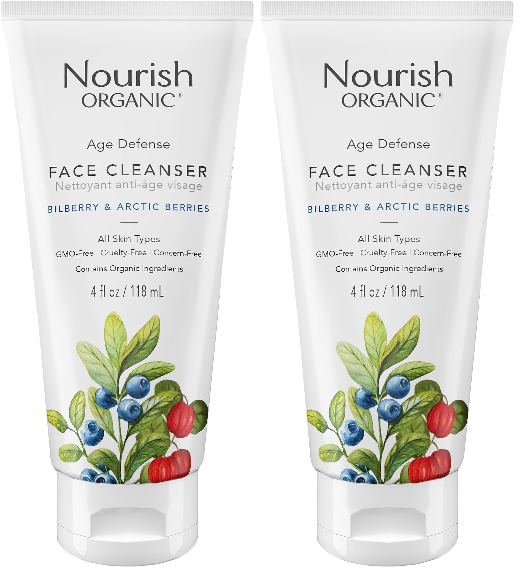 Nourish Organic Face Cleanser – Bilberry & Arctic Berries, Aloe Vera Foam Wash (Pack of 2)