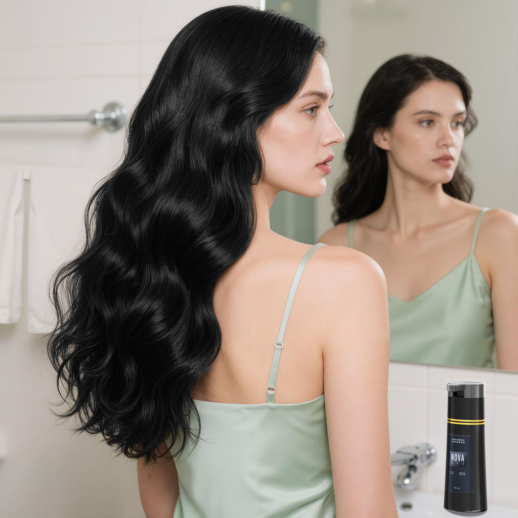 NOVA DYE Black Hair Dye Shampoo 3 in 1 | Natural Gray Coverage for Men & Women | Herbal Formula