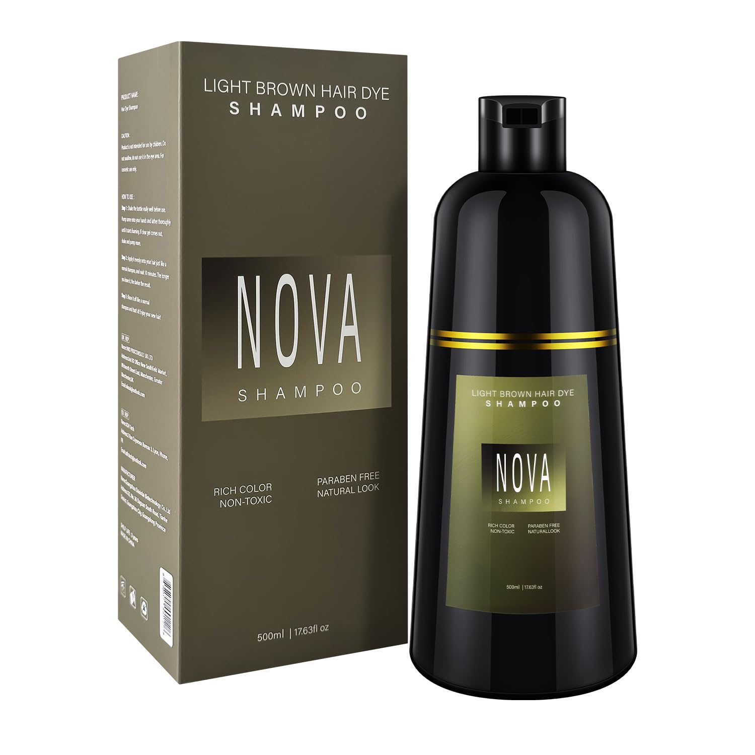 Nova Shampoo 3-in-1 Gray Coverage Hair Dye - Light Brown 500ml