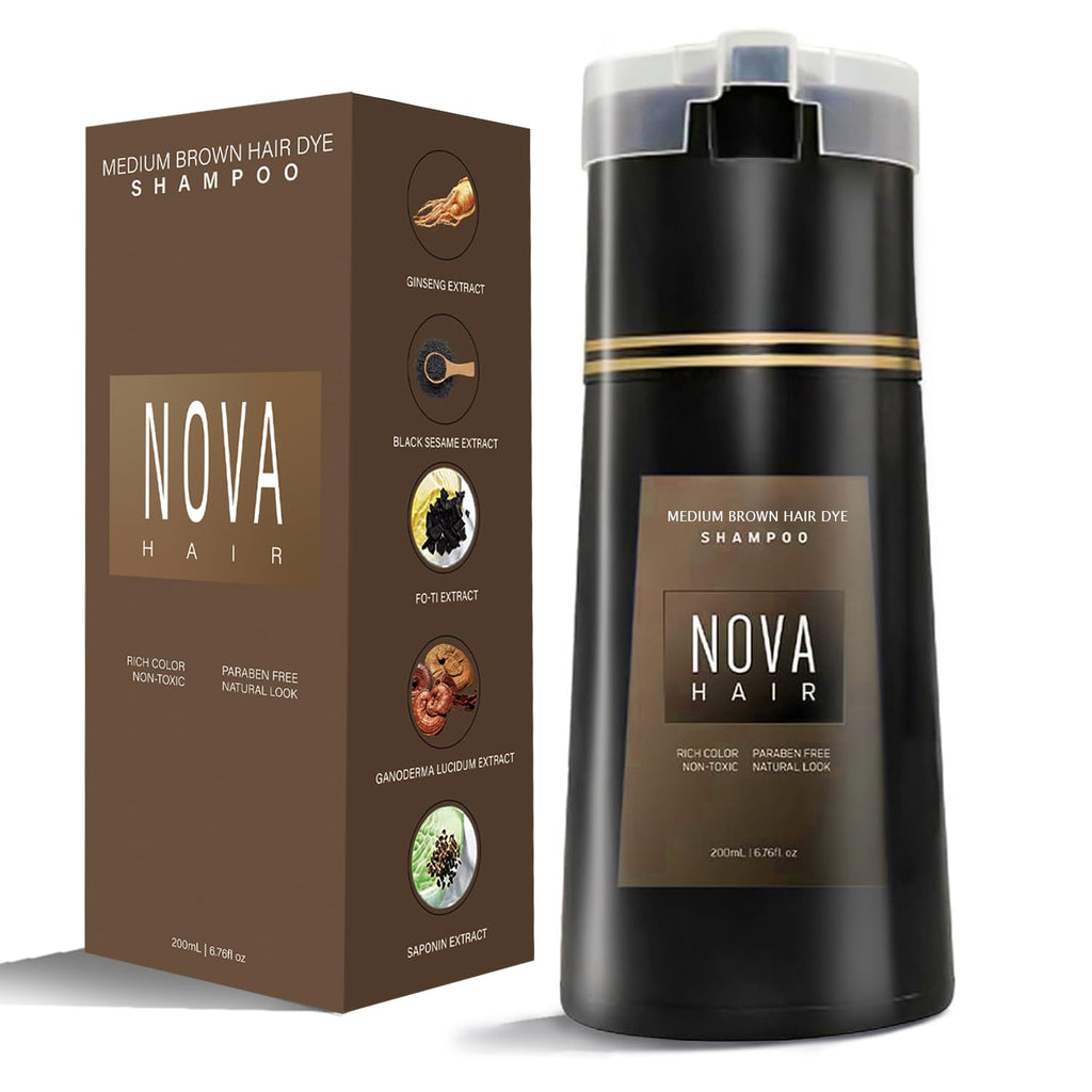 Nova Hair Dye Shampoo 3-in-1 for Men & Women – Gray Coverage, Natural Formula, 200ml