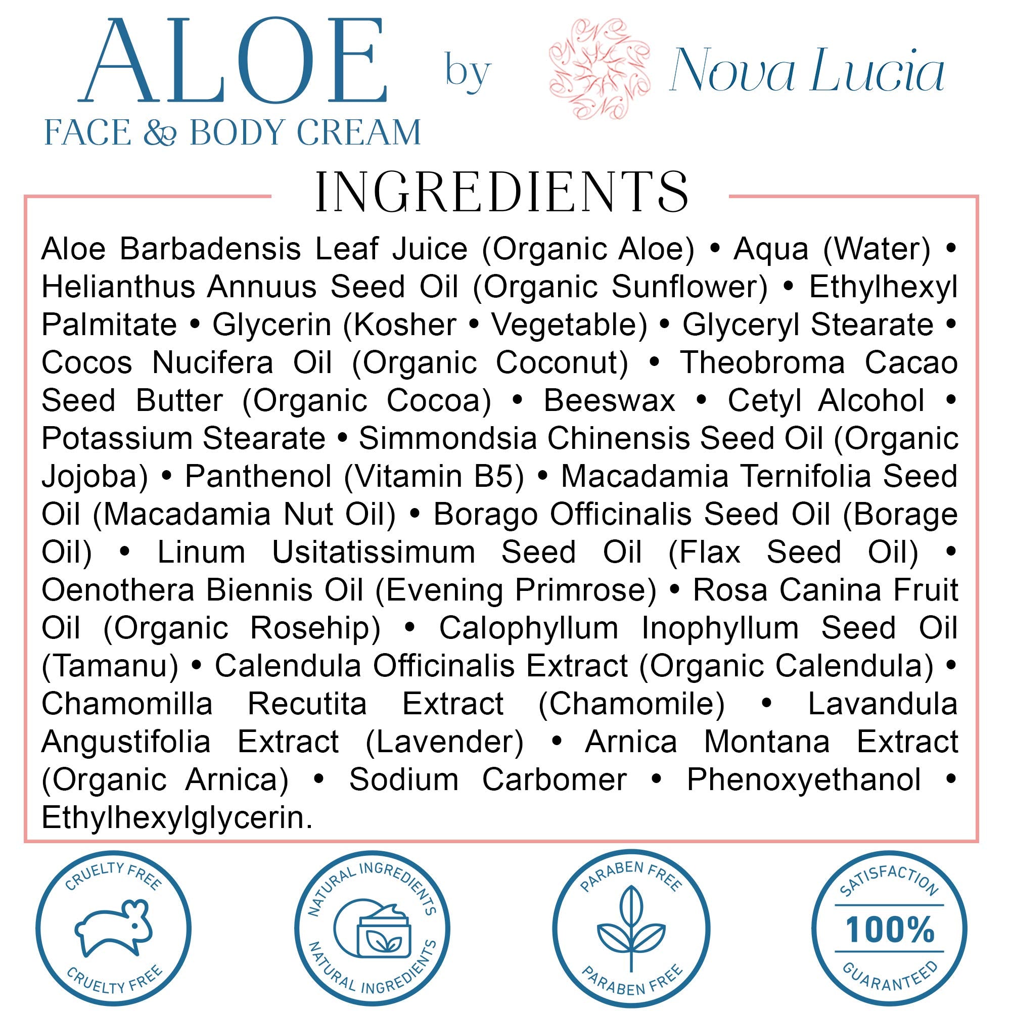 Nova Lucia Aloe Vera Cream for Skin – Soothing Hydration for Dry & Sensitive Skin | Non-Greasy, Fragrance-Free