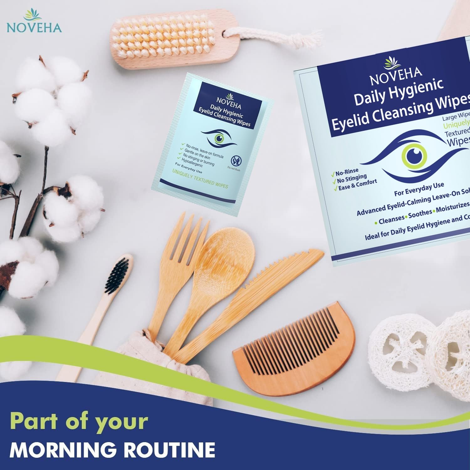 NOVEHA Daily Hygienic Eyelid & Lash Wipes – 120 Wipes, Hypoallergenic & Gentle (2 Pack)