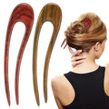Noverlife 2PCS French Wood Hair Forks – Hand-Carved Sandalwood U-Shape Hair Pins with Crescent Moon Design