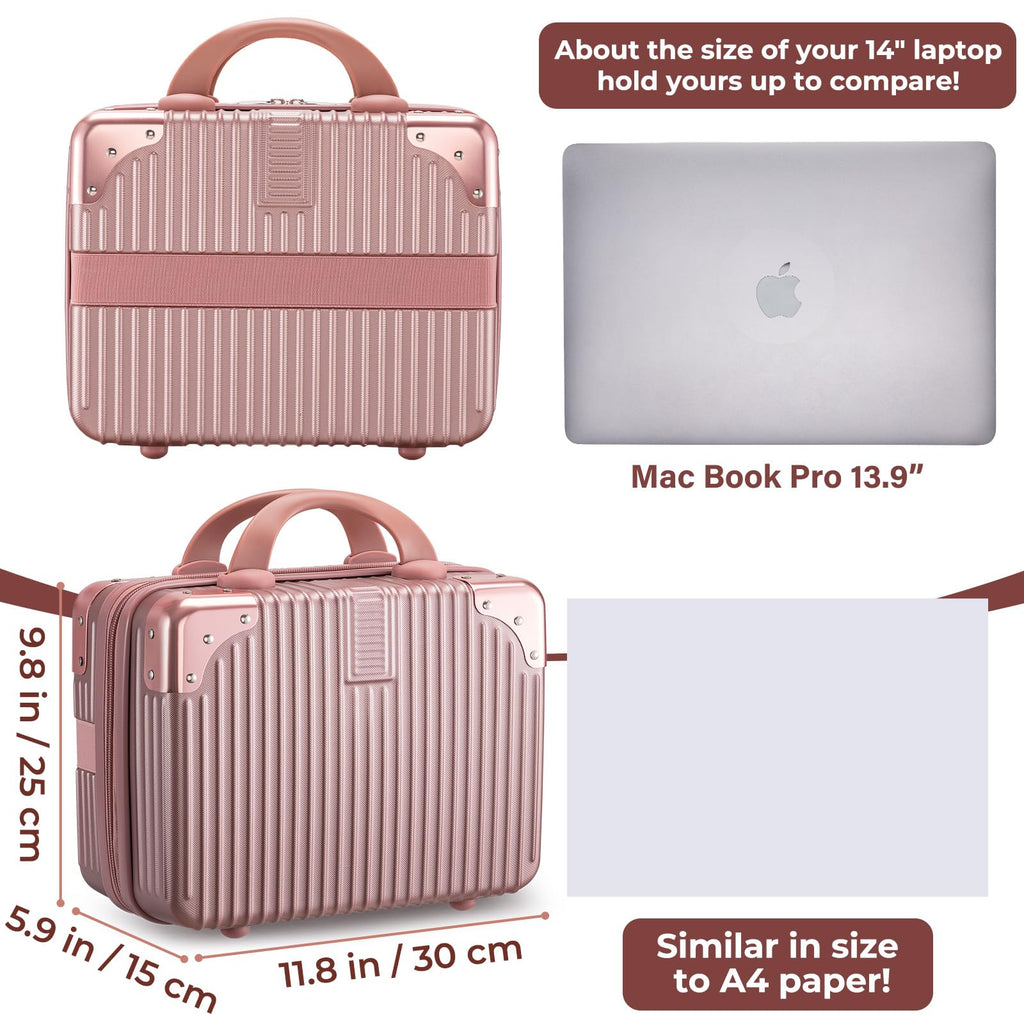 Noverlife 14-Inch Rose Gold Portable Makeup Case | Travel-Friendly Hard Shell