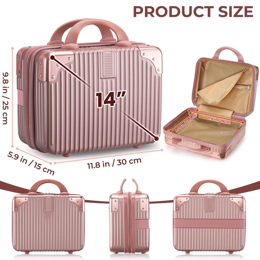 Noverlife 14-Inch Rose Gold Portable Makeup Case | Travel-Friendly Hard Shell