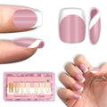 NOVO OVO Berry Pink Short Square Round French Tip Nails – 240 Pcs, 15 Sizes
