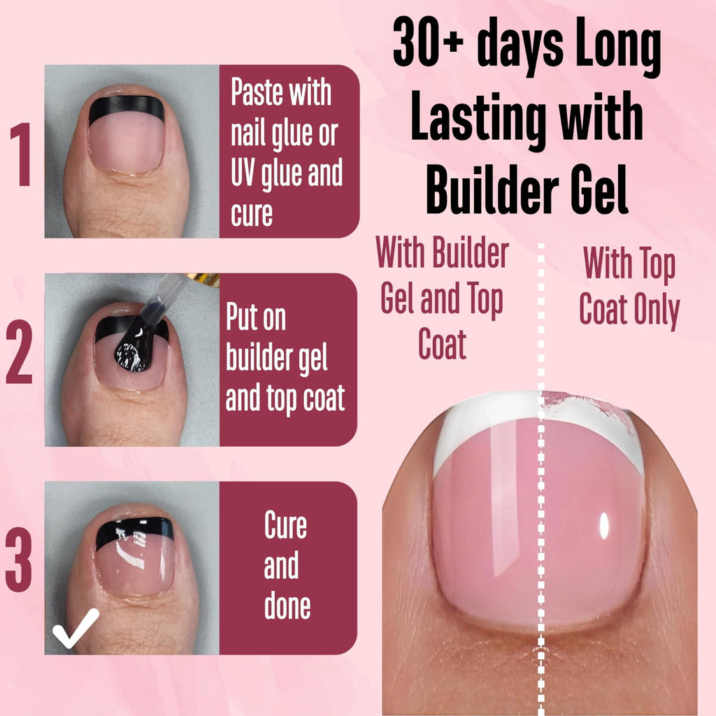 NOVO OVO Halloween Black French Tip Toe Nails Press On – Soft Gel Pedicure Kit