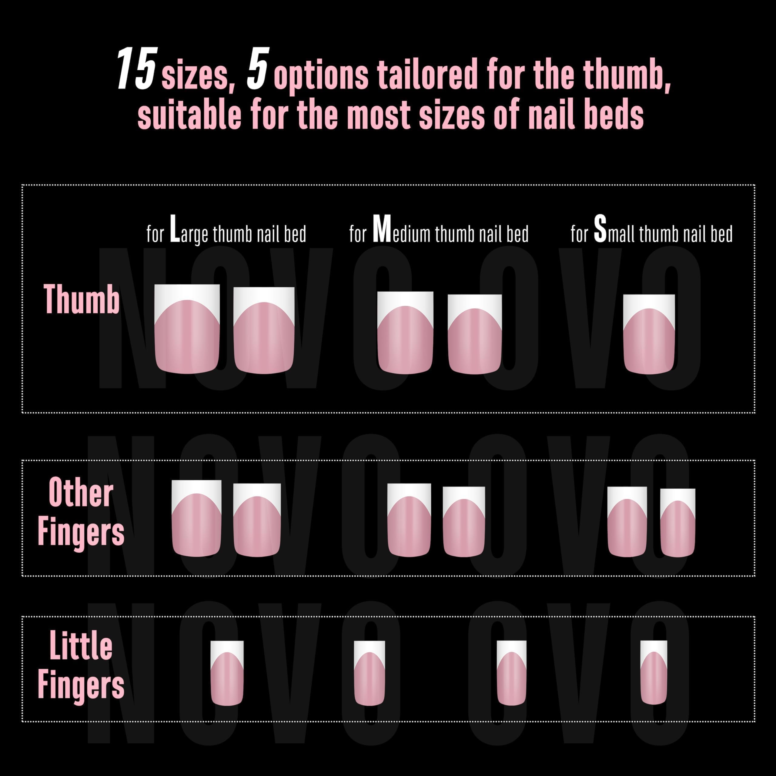 NOVO OVO Short Sharp Square White French Tip Nail Tips Berry Pink – 240 pcs, 15 Sizes