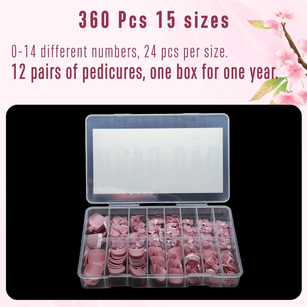 NOVO OVO Fake Toe Nail Tips Press On – Berry Pink French Tip Soft Gel Toenail Extensions, 360Pcs, 15 Sizes