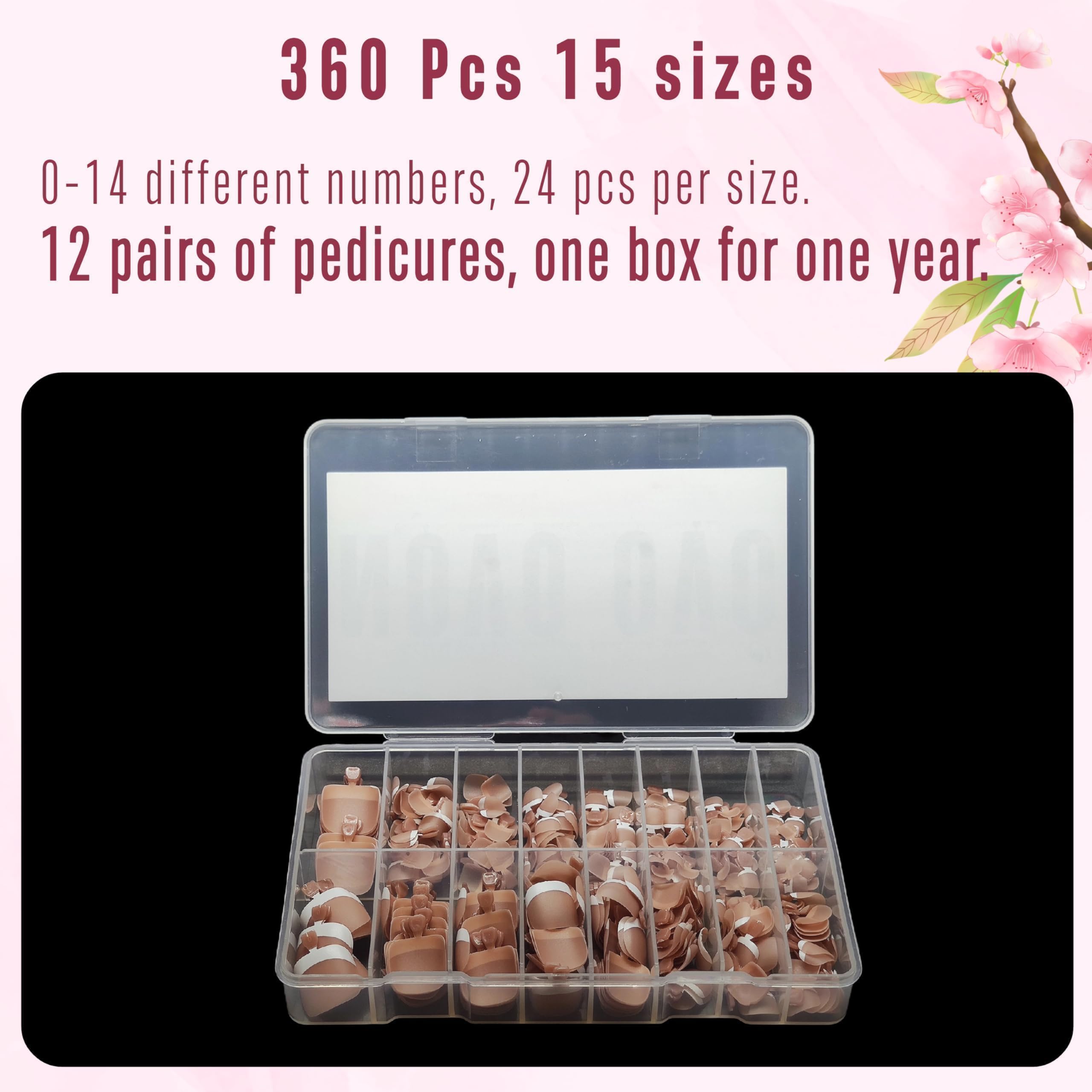 NOVO OVO Fake Toe Nail Tips – French Tip Soft Gel Pedicure Kit, 360Pcs, 15 Sizes, Matte Full Cover
