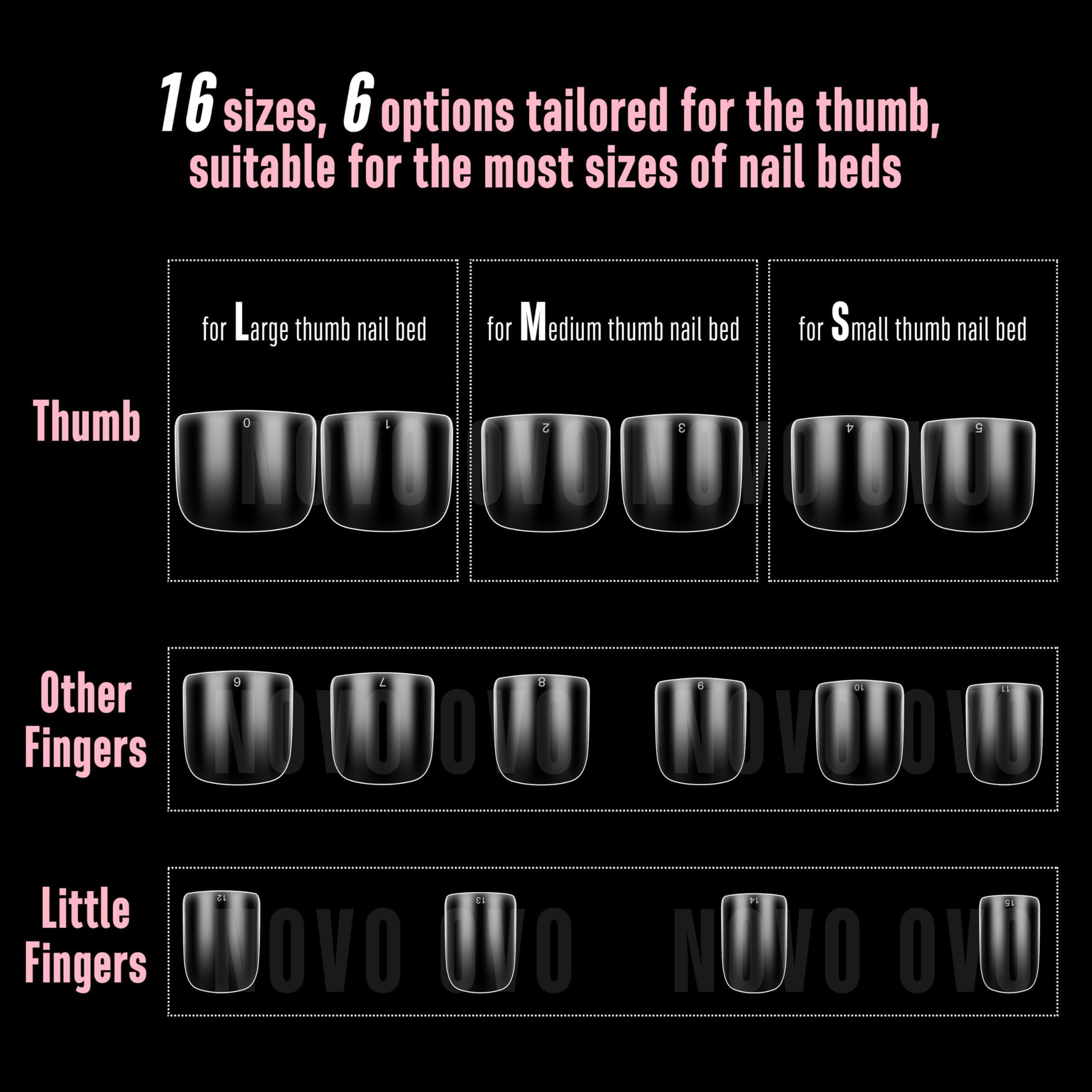 NOVO OVO Extra Short Nail Tips for Wide Nail Beds – 16 Sizes x 640pcs