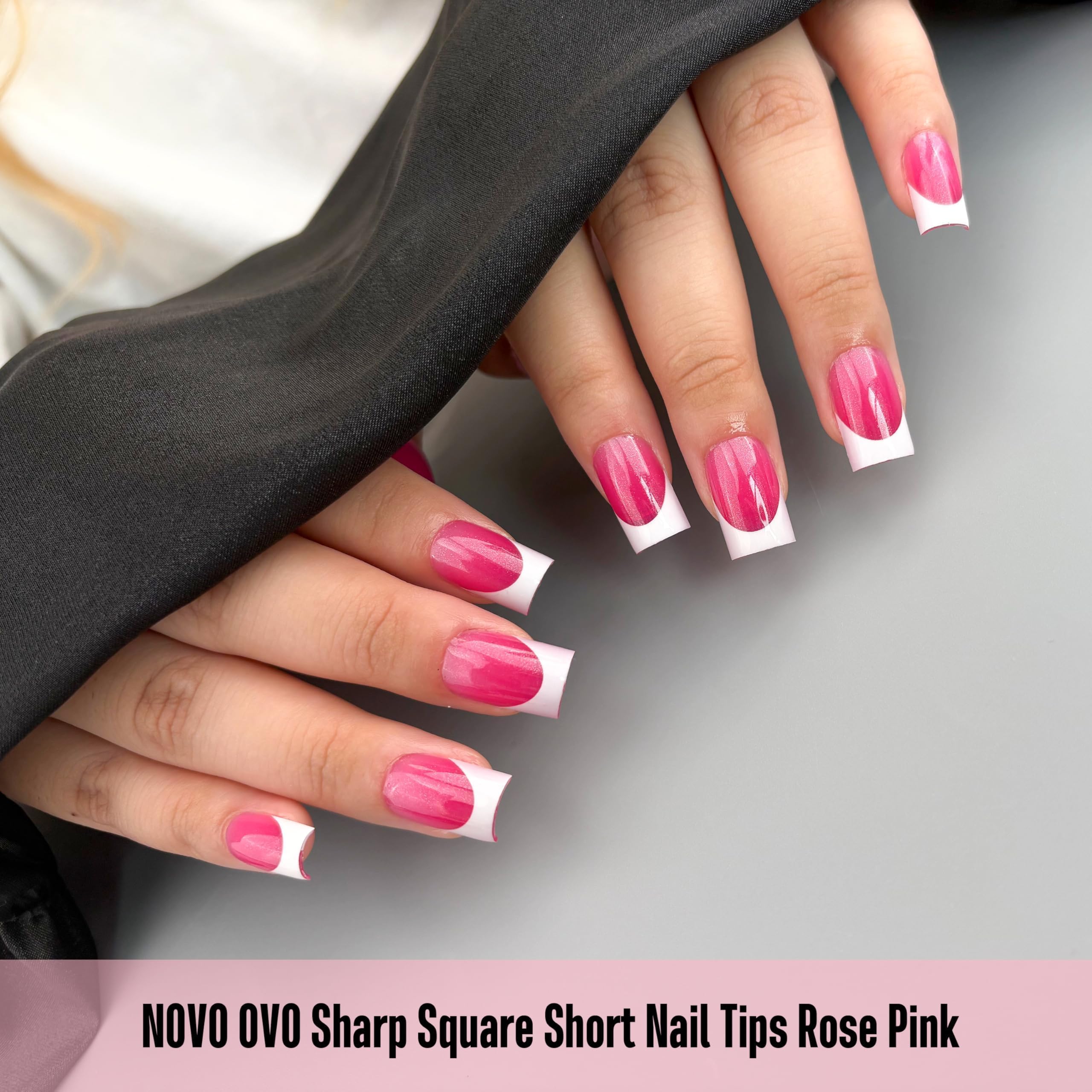 NOVO OVO Short Sharp Square White French Tip Nails – Press-On, 15 Sizes, 240 pcs