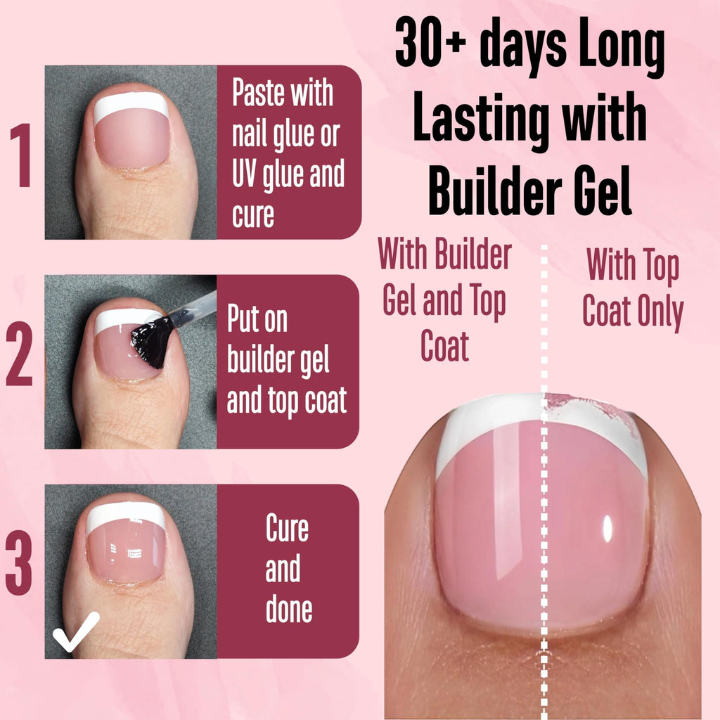 NOVO OVO Fake Toe Nail Tips Press On – Berry Pink French Tip Soft Gel Toenail Extensions, 360Pcs, 15 Sizes