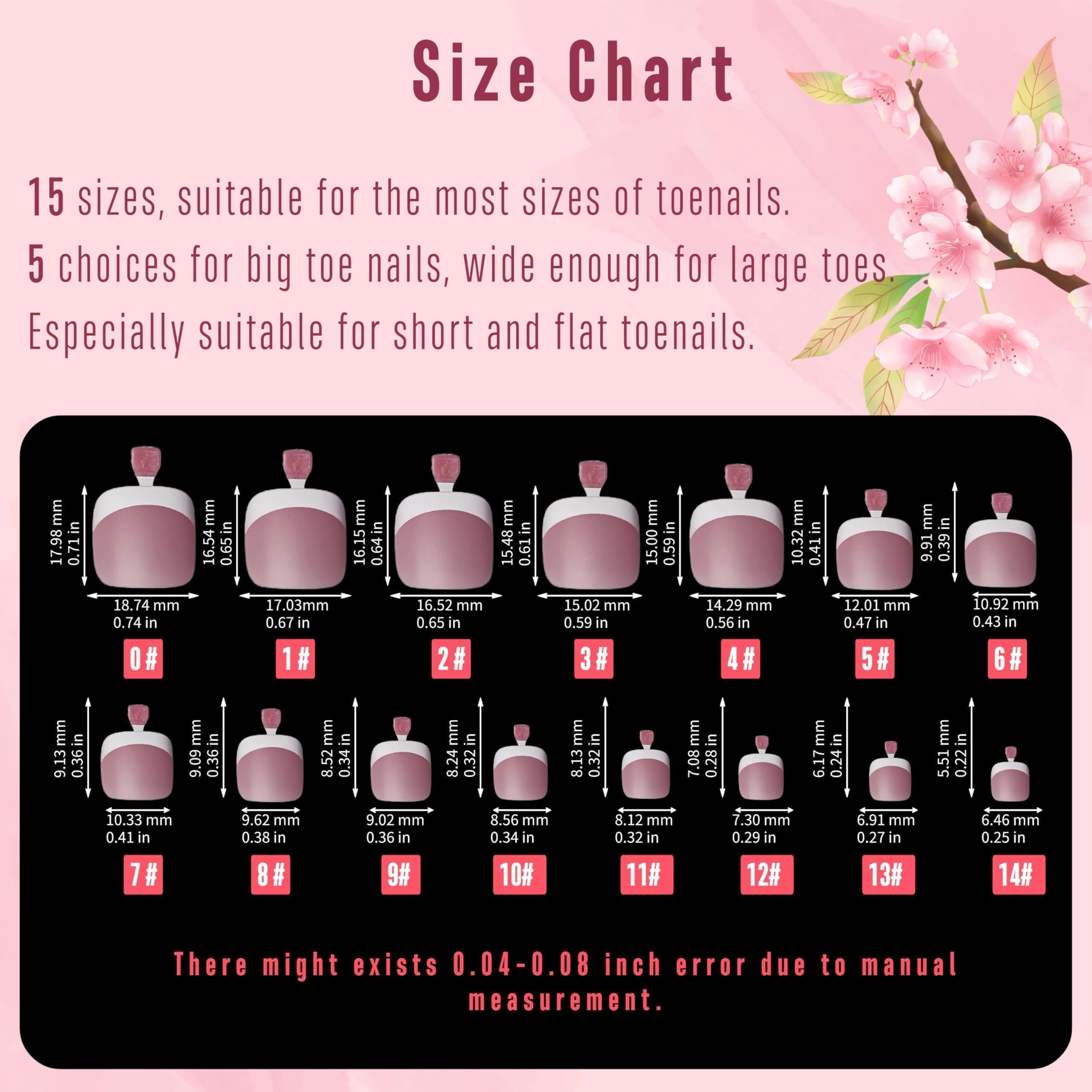 NOVO OVO Fake Toe Nail Tips Press On – Berry Pink French Tip Soft Gel Toenail Extensions, 360Pcs, 15 Sizes
