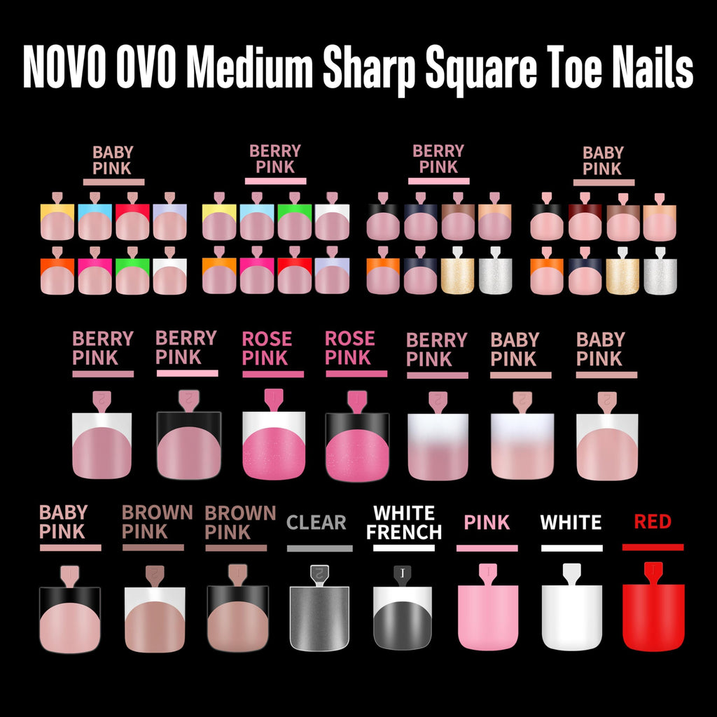 NOVO OVO White Square Toe Nail Tips – 240Pcs Soft Gel Press-On Toenails, Milky White Full Cover Pedicure Kit (15 Sizes)