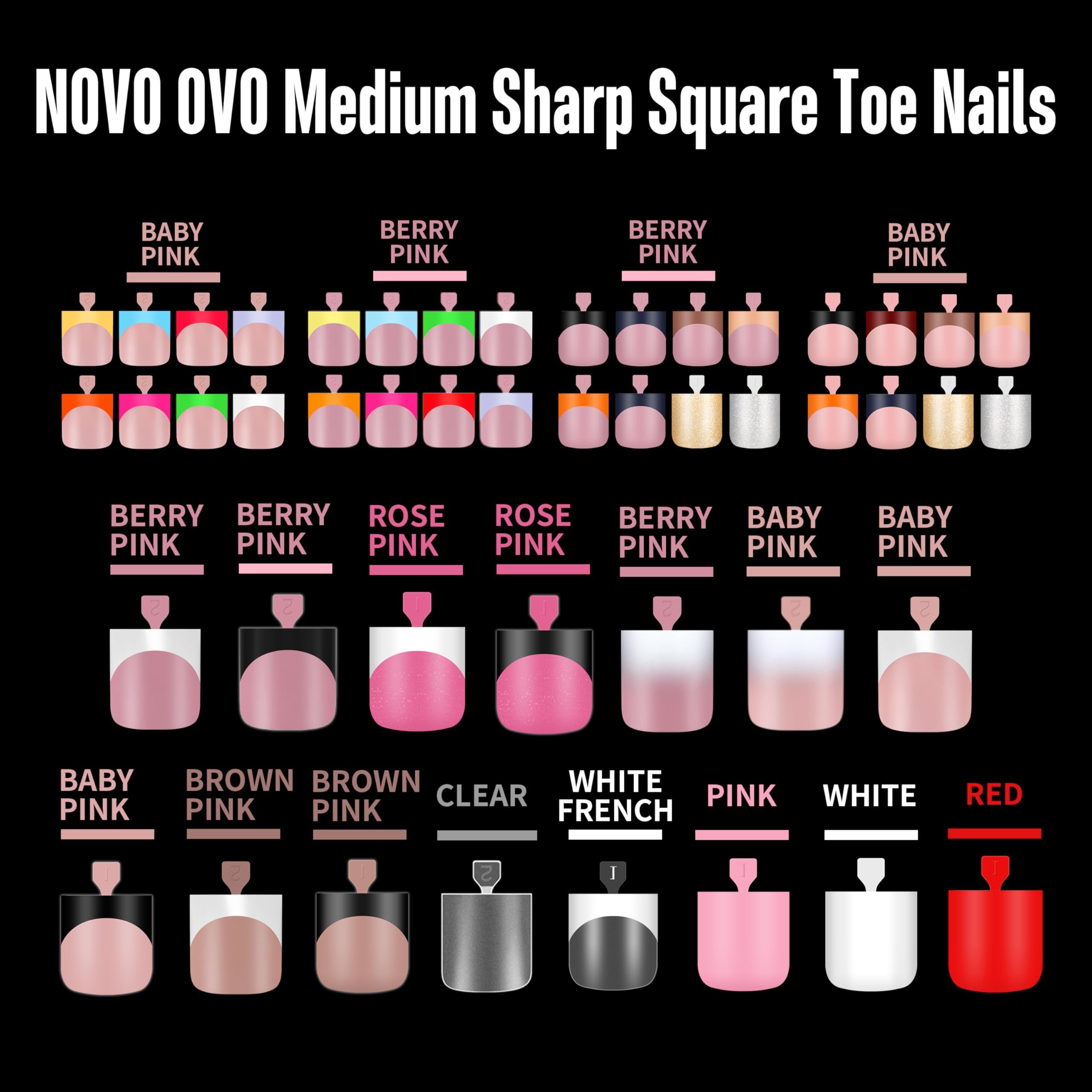 NOVO OVO White Square Toe Nail Tips – 240Pcs Soft Gel Press-On Toenails, Milky White Full Cover Pedicure Kit (15 Sizes)