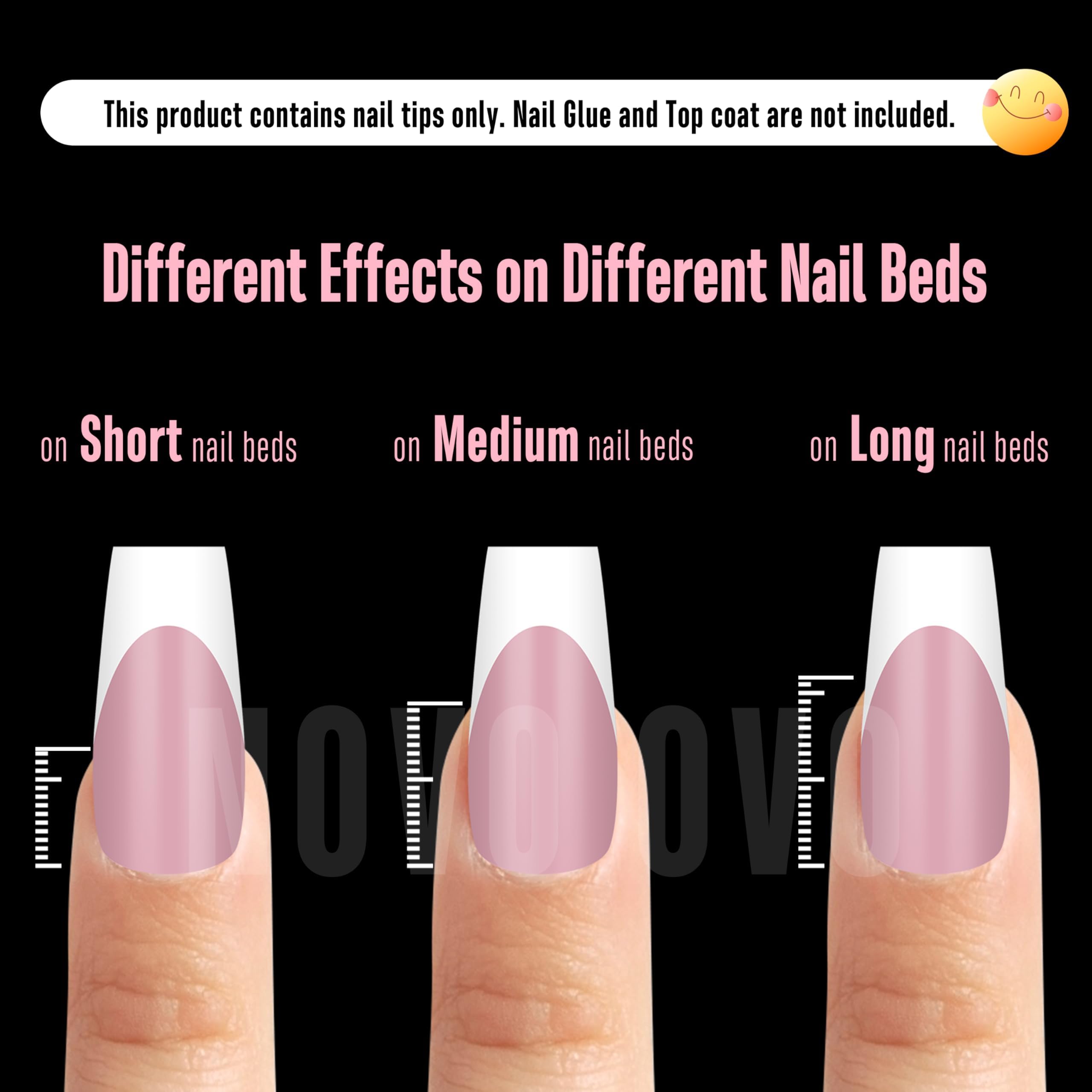 NOVO OVO White French Tip Coffin Nail Tips – Berry Pink, Extra Thick Soft Gel, 240 pcs, 15 Sizes (No Glue Included)