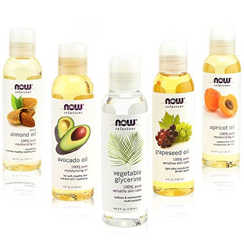 NOW Foods Solutions 5-Pack Carrier Oil Gift Set – Almond, Grapeseed, Avocado, Apricot, Vegetable Glycerine Oils (4 oz each)