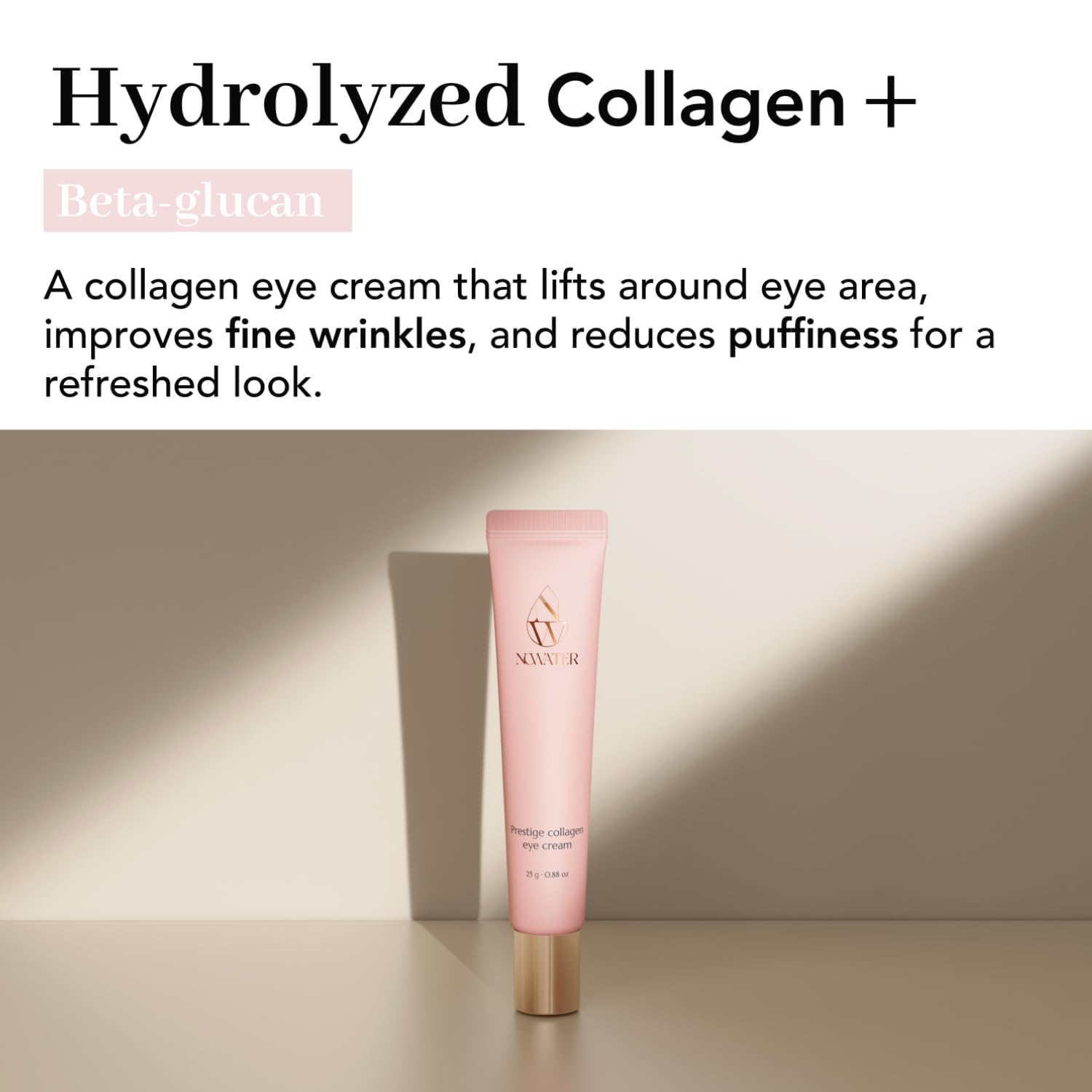 NOWATER Collagen Eye Cream for Wrinkles, Puffiness & Dark Circles | Hydrolyzed Collagen + Beta-Glucan
