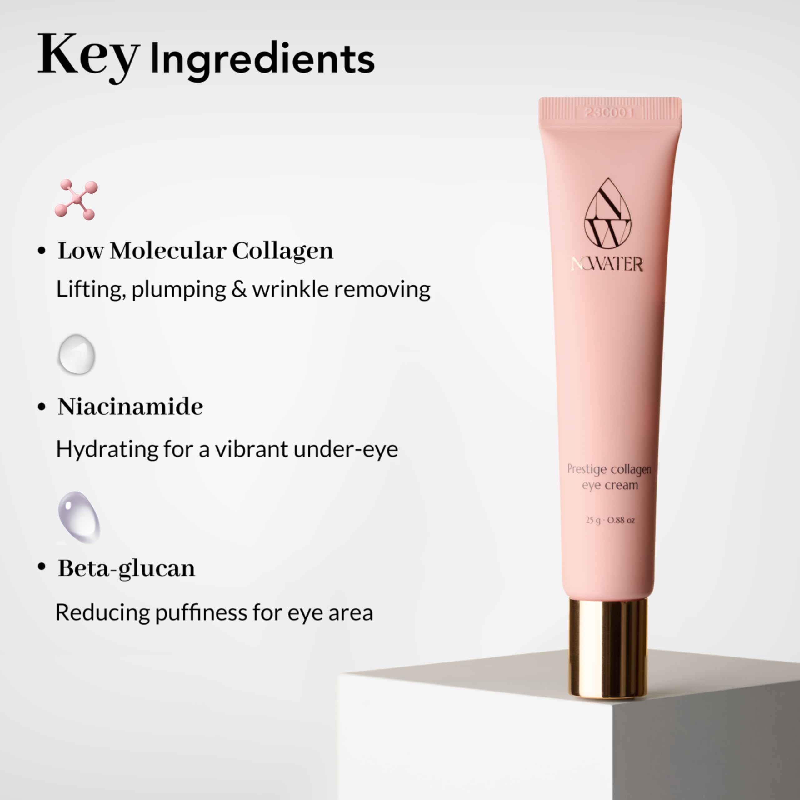 NOWATER Collagen Eye Cream for Wrinkles, Puffiness & Dark Circles | Hydrolyzed Collagen + Beta-Glucan