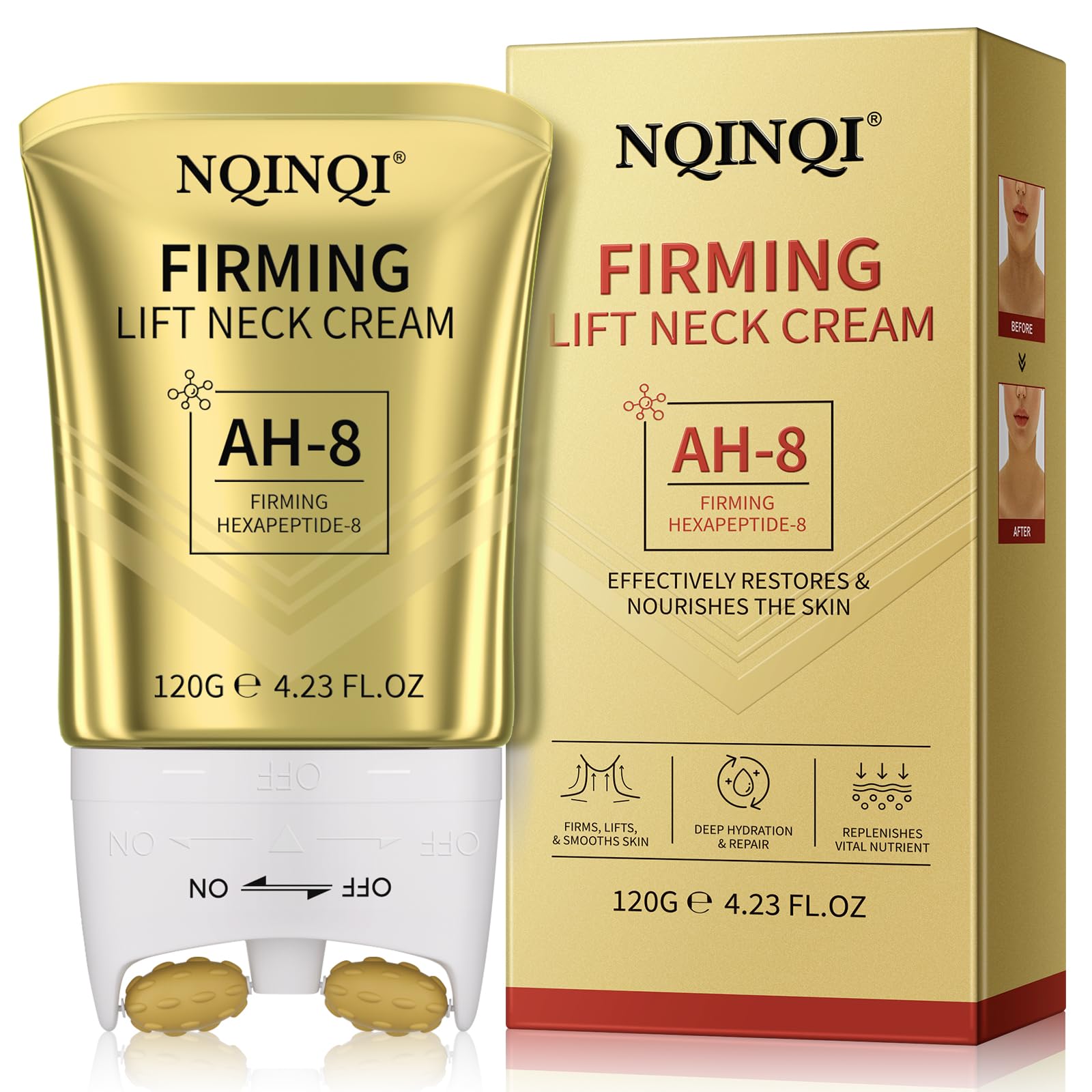NQINQI AH-8 Firming Neck Cream with Roller – Lift, Tighten & Hydrate Neck & Chest (4.23 fl oz)