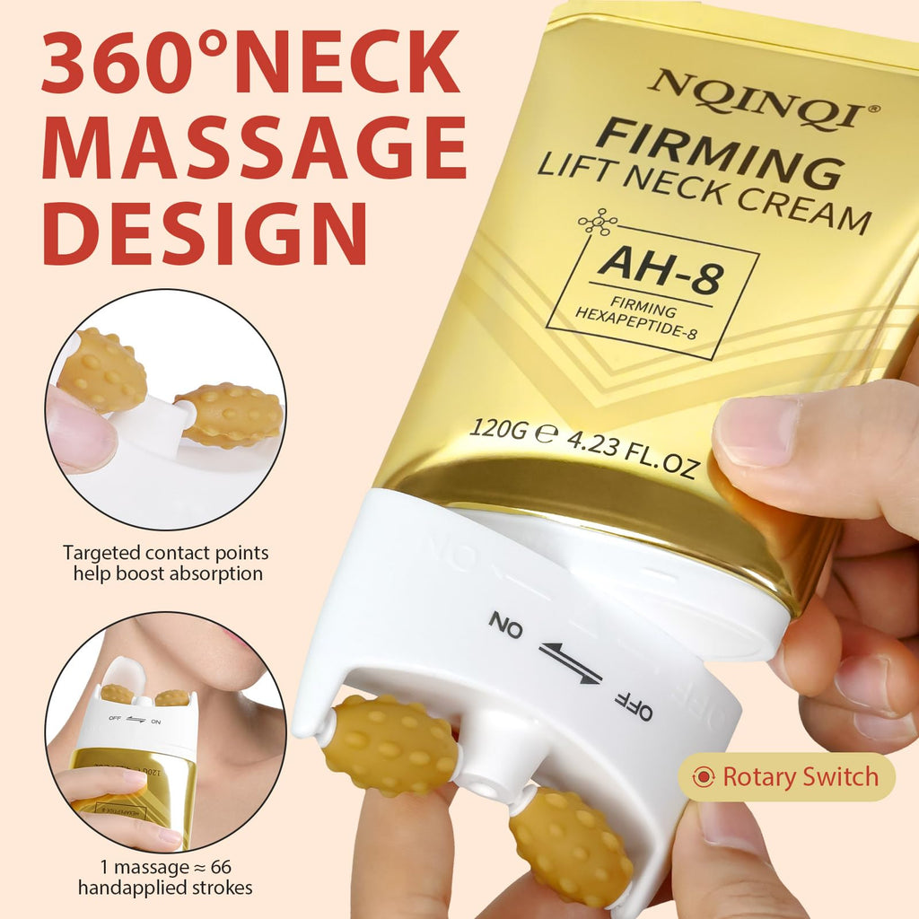 NQINQI AH-8 Firming Neck Cream with Roller – Lift, Tighten & Hydrate Neck & Chest (4.23 fl oz)