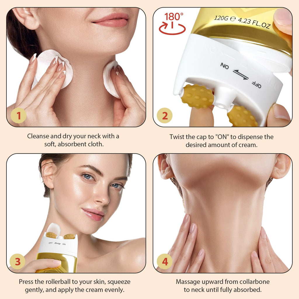 NQINQI AH-8 Firming Neck Cream with Roller – Lift, Tighten & Hydrate Neck & Chest (4.23 fl oz)