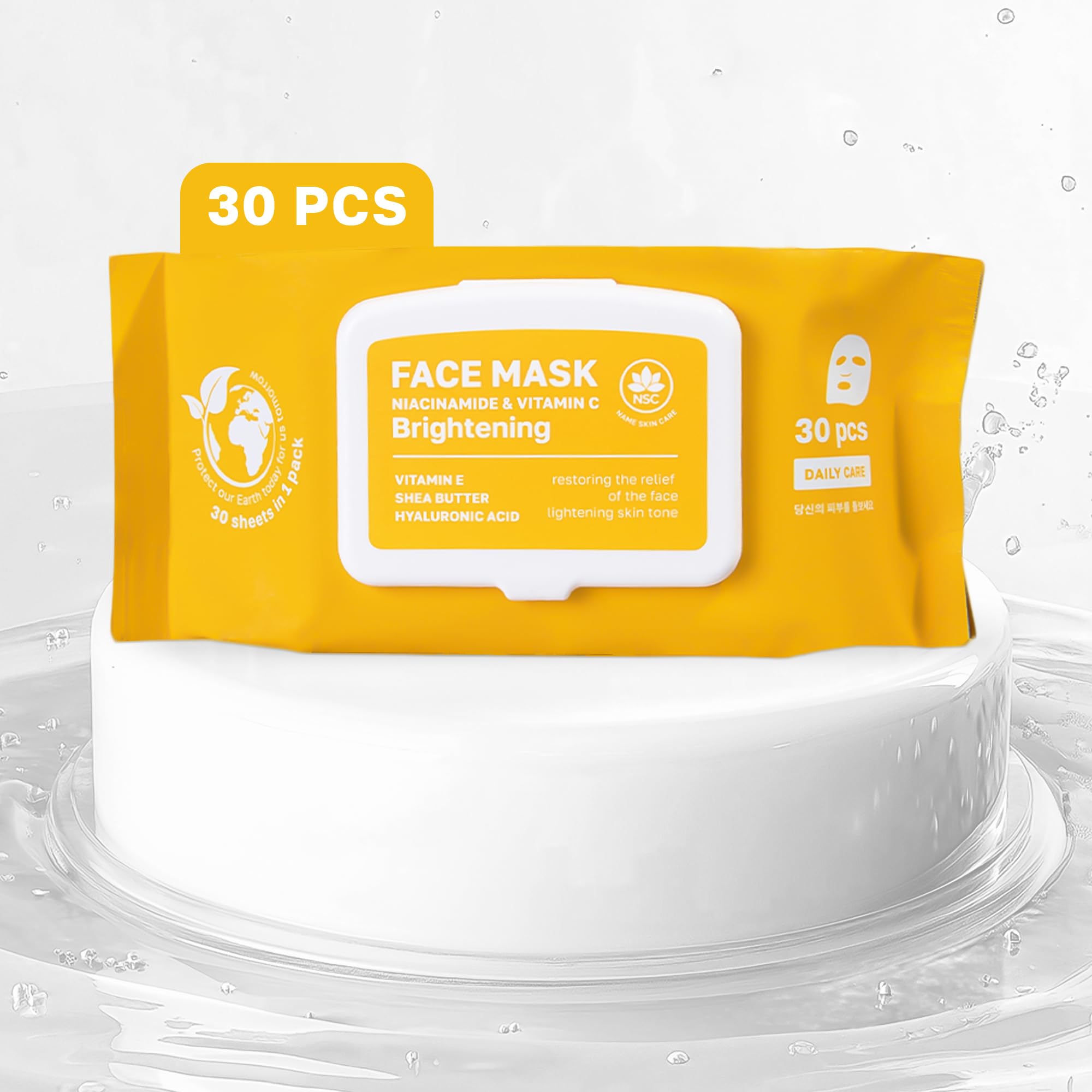NSC Korean Sheet Masks with Niacinamide & Vitamin C – 30-Pack Hydrating K-Beauty Face Mask Set