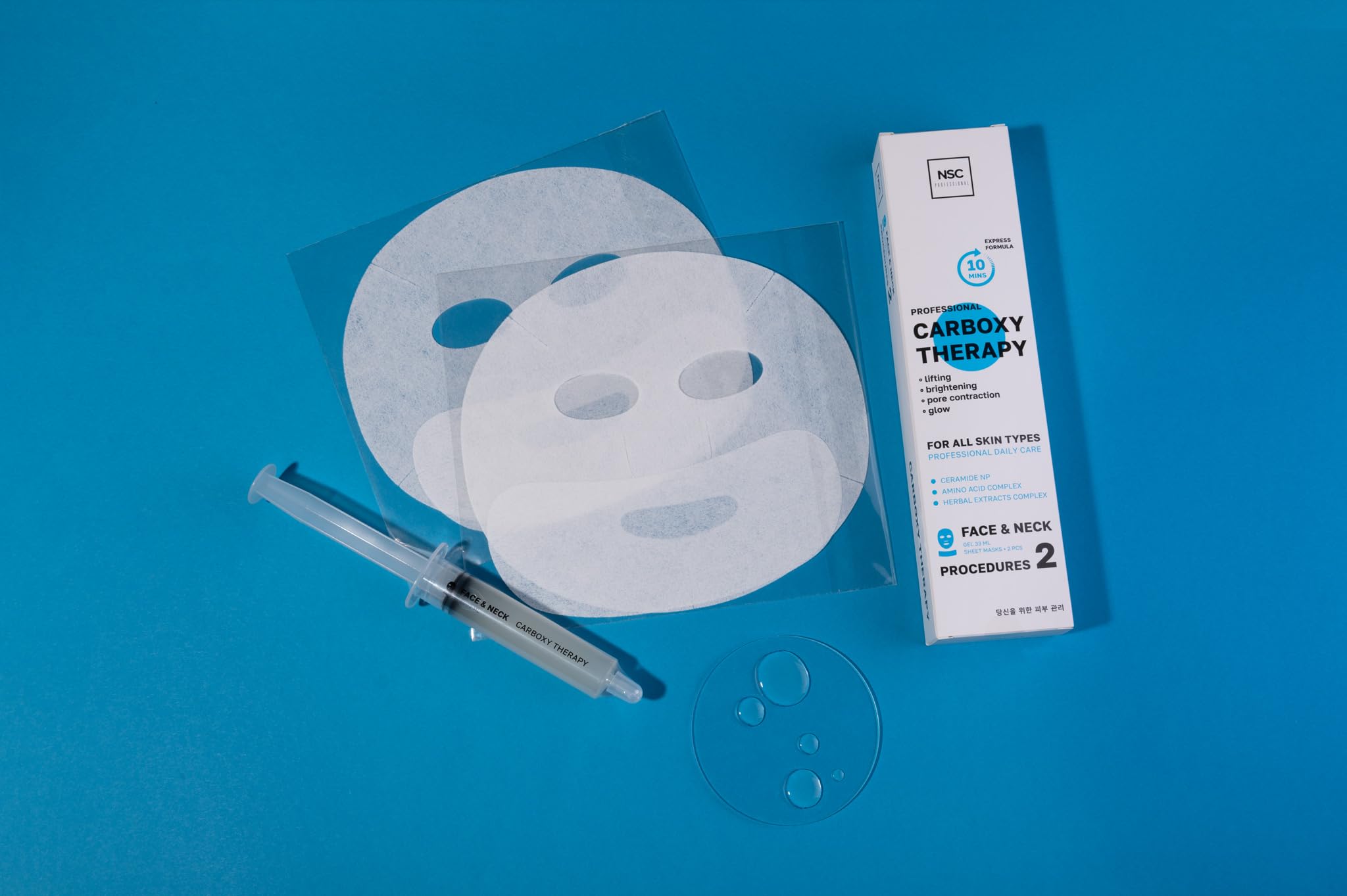 NSC Name Skin Care Korean Carboxy CO2 Therapy Mask Set – Hydrating Face & Neck Sheet Masks (Set of 2)