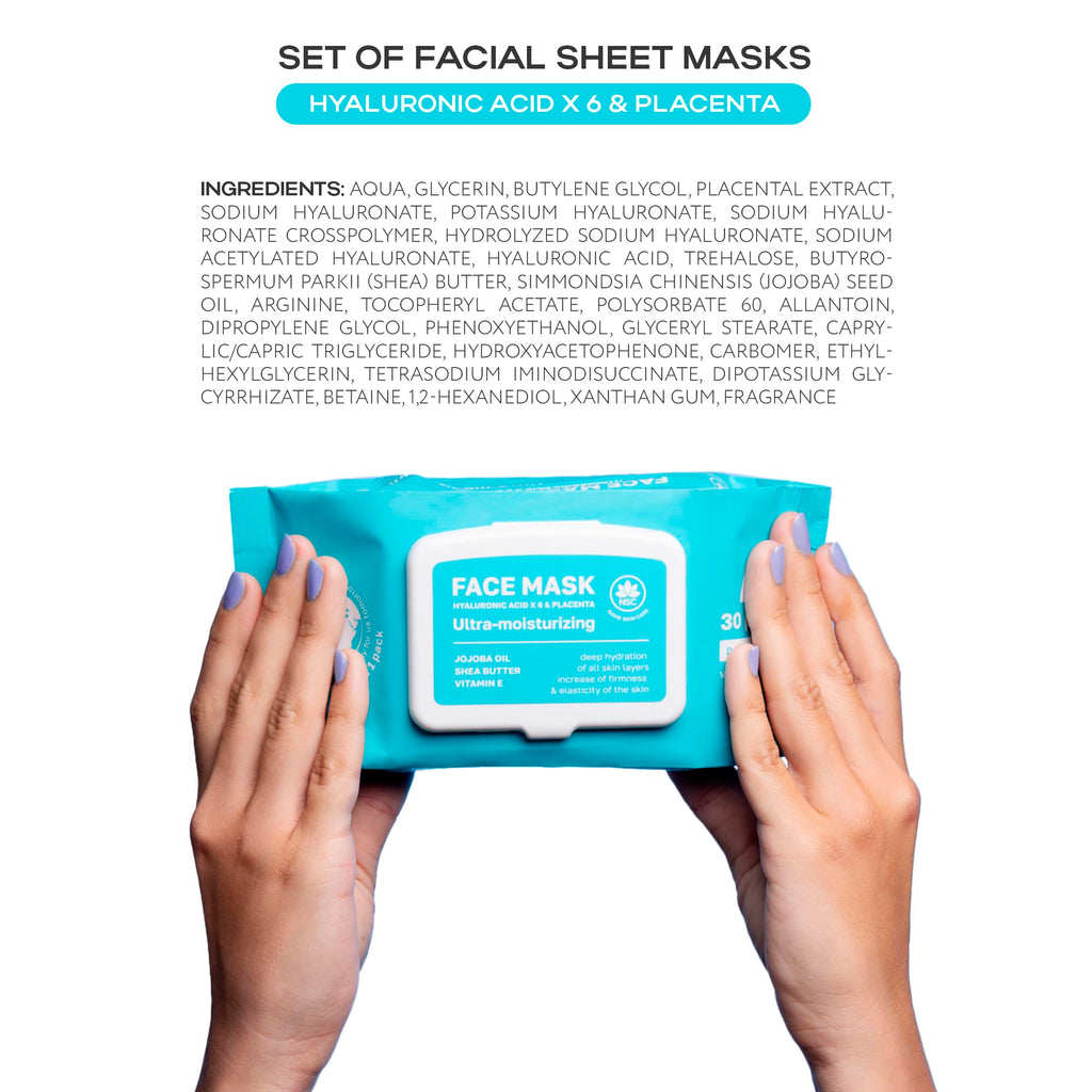 NSC Korean Sheet Masks with Niacinamide & Vitamin C – 30-Pack Hydrating K-Beauty Face Mask Set