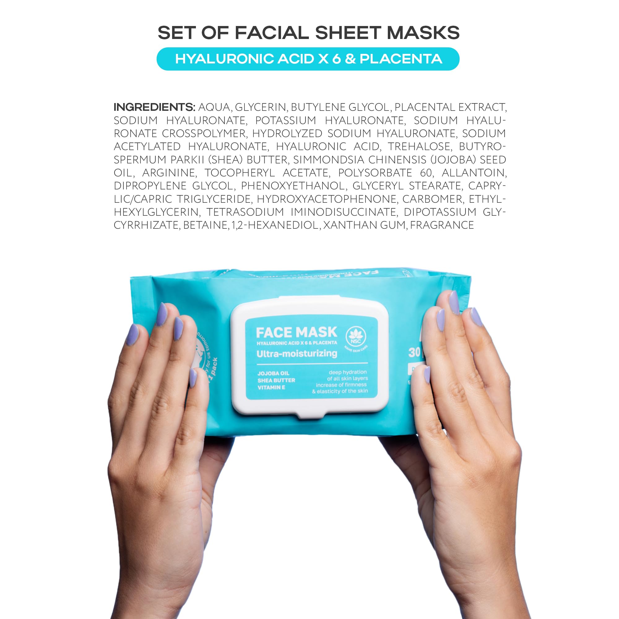 NSC Korean Sheet Masks with Niacinamide & Vitamin C – 30-Pack Hydrating K-Beauty Face Mask Set