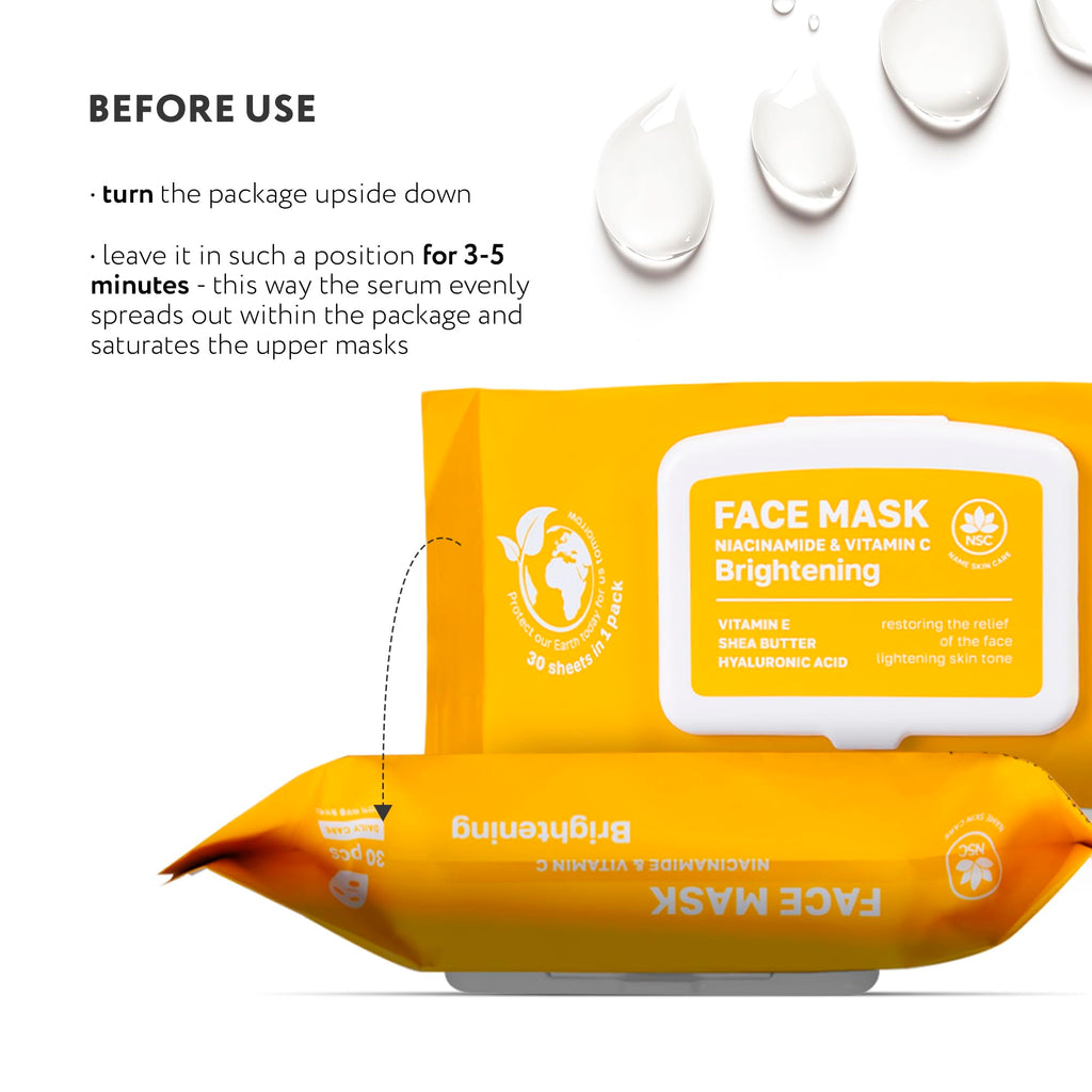NSC Korean Sheet Masks with Niacinamide & Vitamin C – 30-Pack Hydrating K-Beauty Face Mask Set