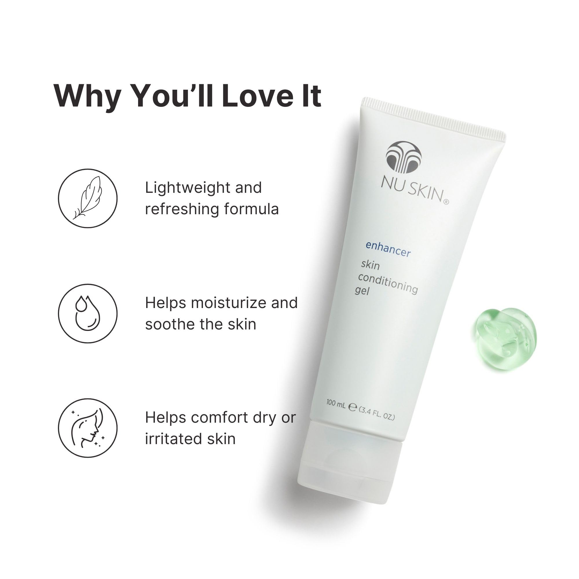 Nu Skin Enhancer Skin Conditioning Gel | Aloe Vera Hydration & Soothing Comfort | Lightweight Moisturizer, 3.4 fl oz, 2-Pack