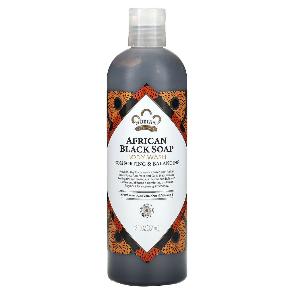 Nubian Heritage African Black Soap Body Wash – Gentle Exfoliating Cleanser (13 oz)