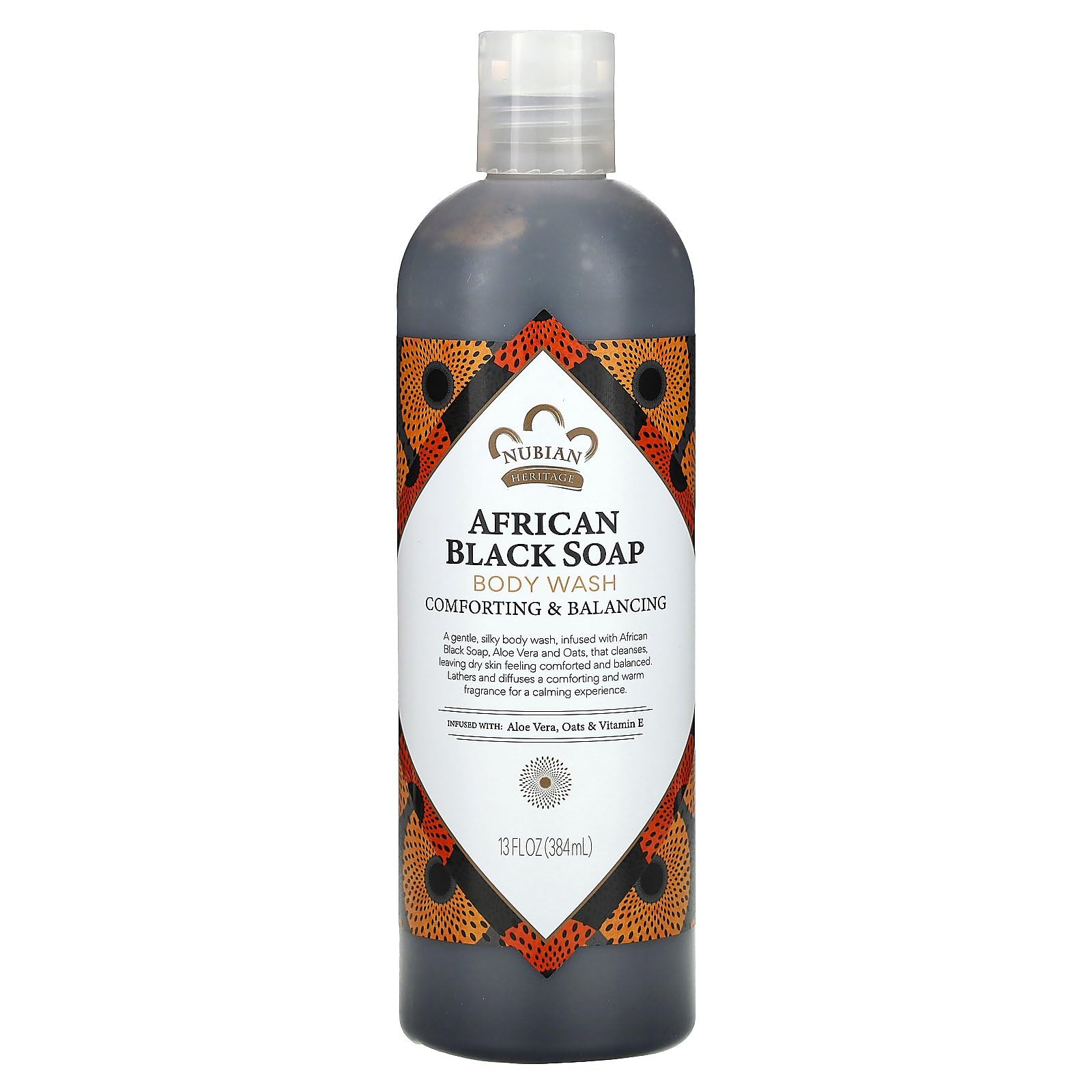 Nubian Heritage African Black Soap Body Wash – Gentle Exfoliating Cleanser (13 oz)