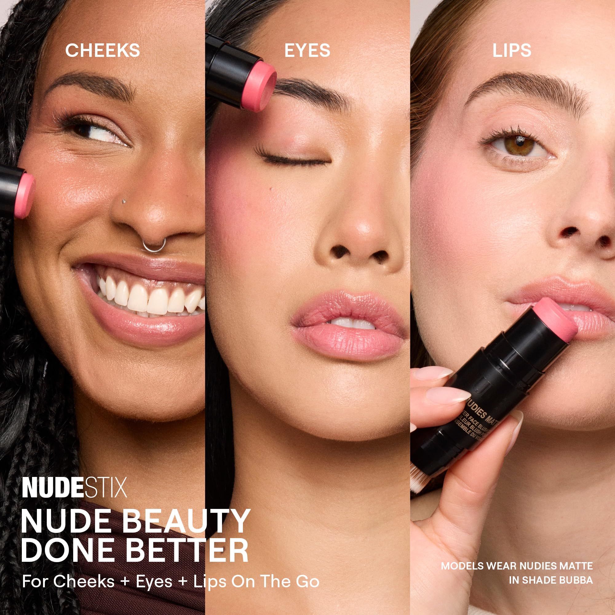 Nudestix Nudies Blush Stick Body Language – 3-in-1 Cream Blush with Built-In Brush | Soft Matte Finish