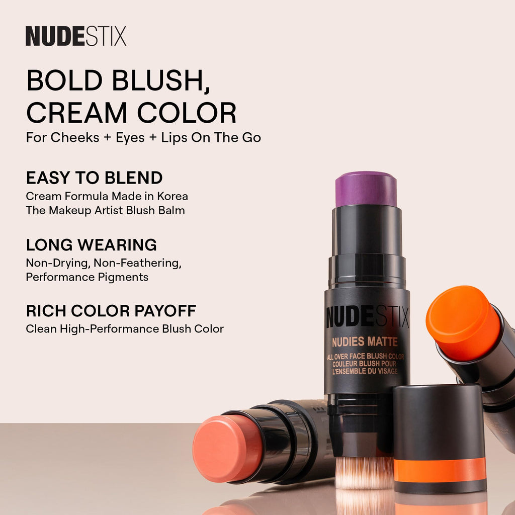 Nudestix Nudies Blush Stick Body Language – 3-in-1 Cream Blush with Built-In Brush | Soft Matte Finish