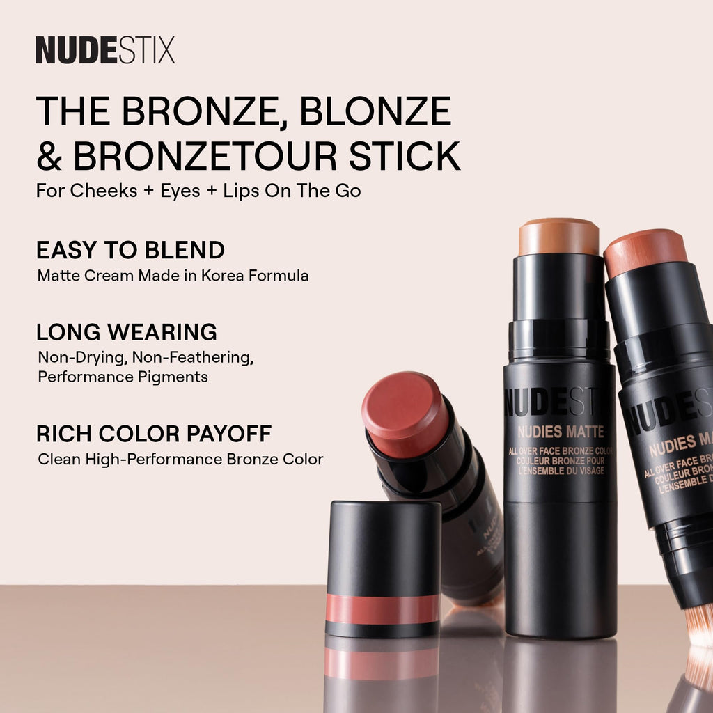 Nudestix Nudies Bronze All Over Matte Bronzer Stick – 3-in-1 Cream Bronzer for Cheeks, Eyes & Lips | Buildable Sun-Kissed Glow | Vegan, Long-Wear Makeup (Manila)