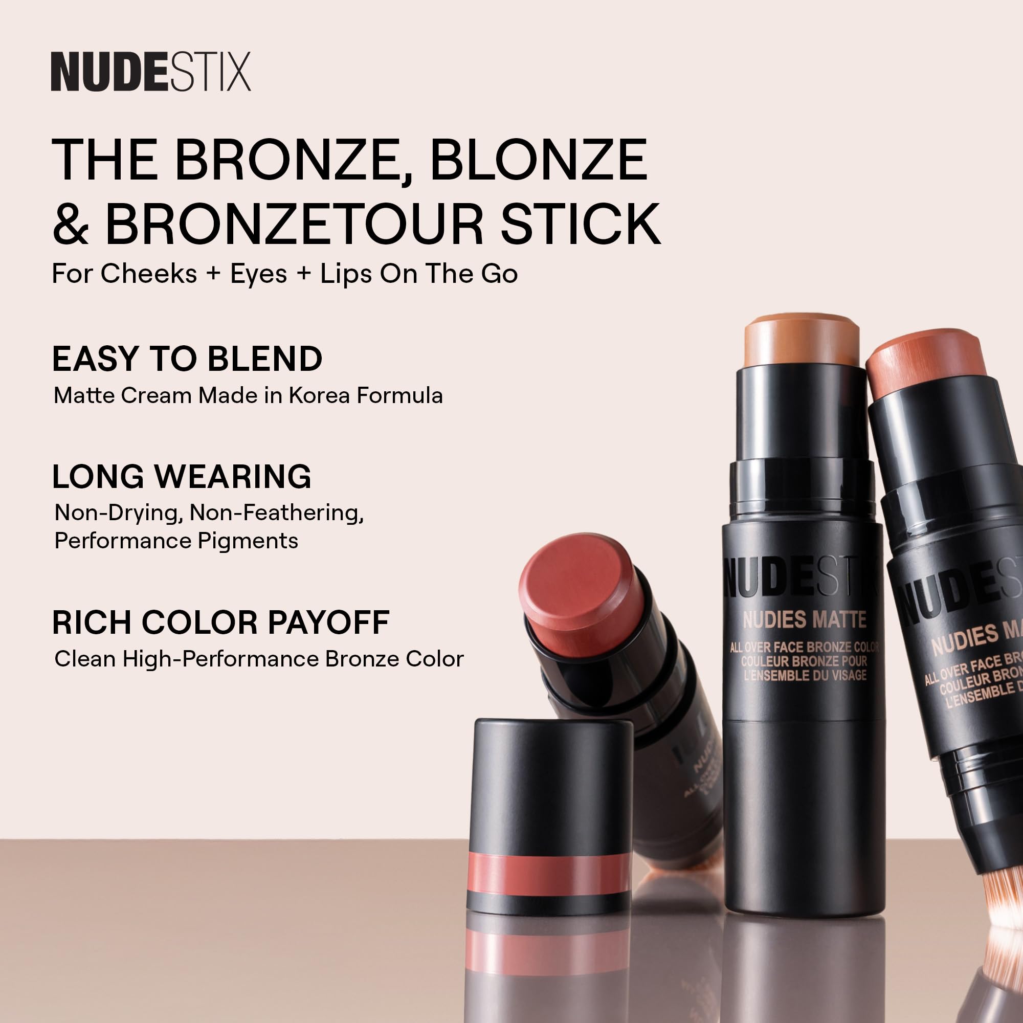 Nudestix Nudies Bronze All Over Matte Bronzer Stick – 3-in-1 Cream Bronzer for Cheeks, Eyes & Lips | Buildable Sun-Kissed Glow | Vegan, Long-Wear Makeup (Manila)