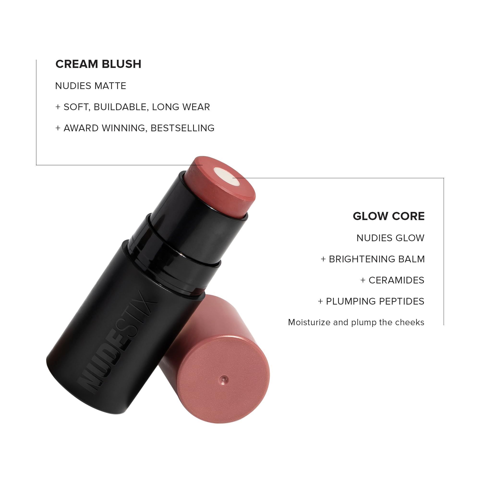 Nudestix Nudies Matte + Glow Core Rose Glow – Dual-Core Cream Blush Stick for Cheeks, Eyes & Lips