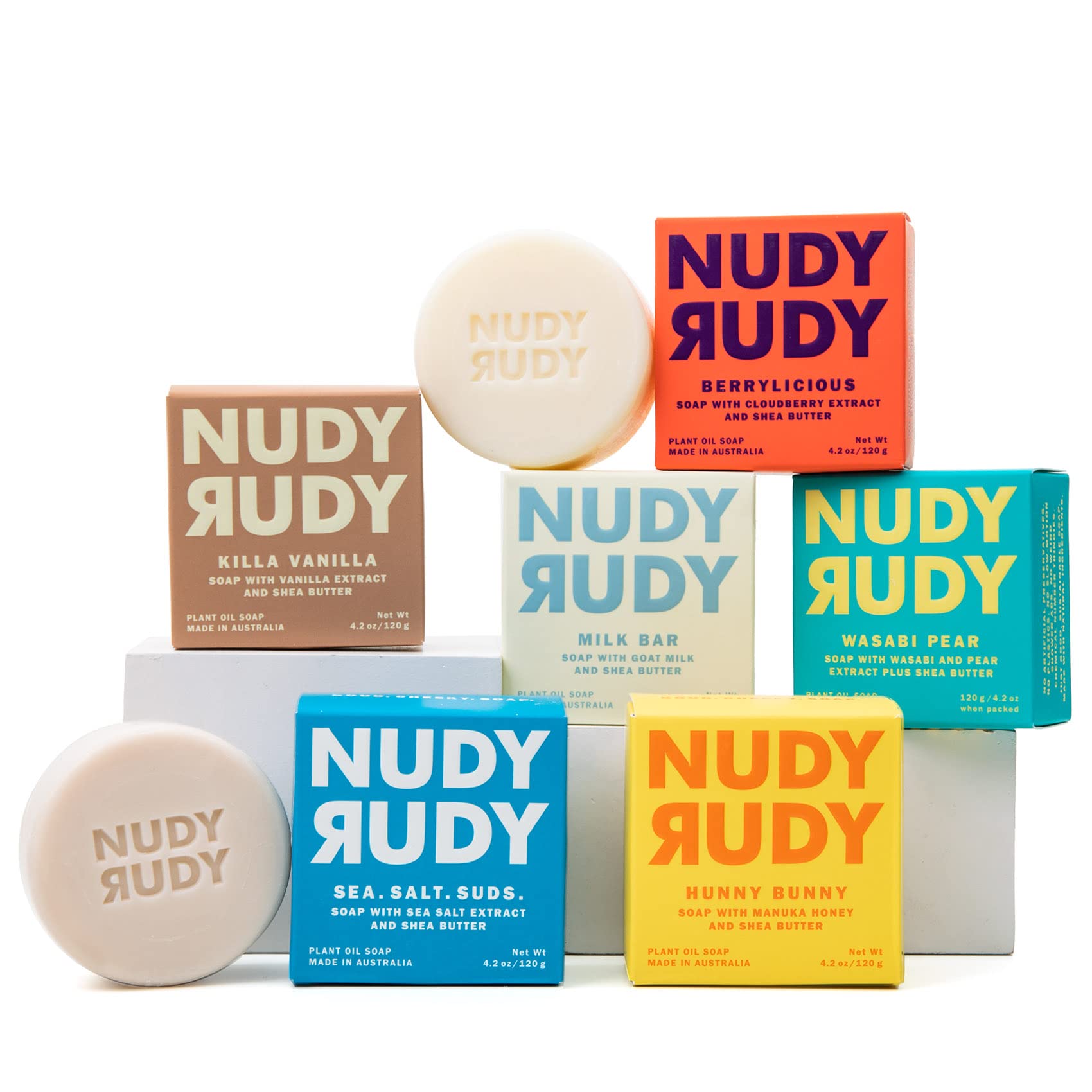 Nudy Rudy Variety Pack: 6 Shea Butter Soap Bars – Made in Australia | Gift Set for Men & Women