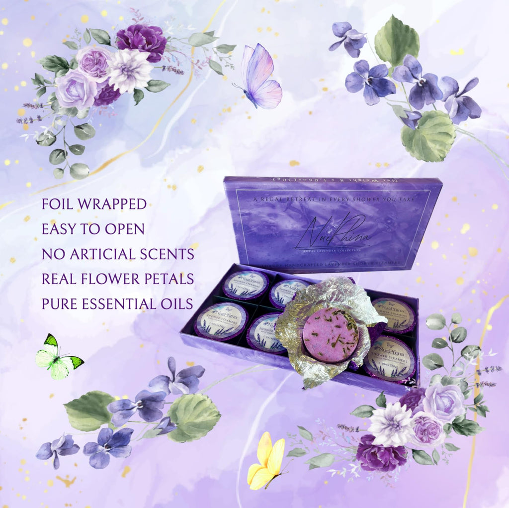 NuePhina Premium Lavender Shower Steamers – 100% Natural, Long-Lasting Spa-Like Aromatherapy