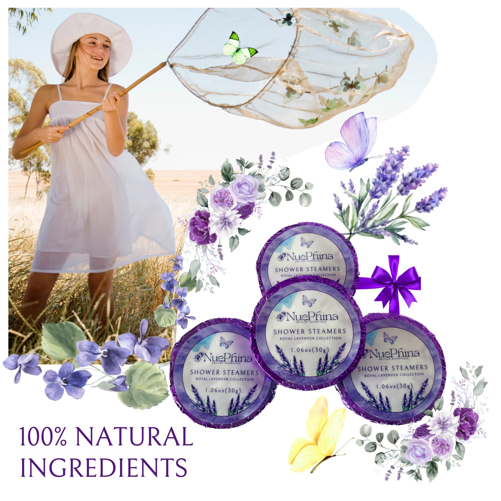 NuePhina Premium Lavender Shower Steamers – 100% Natural, Long-Lasting Spa-Like Aromatherapy