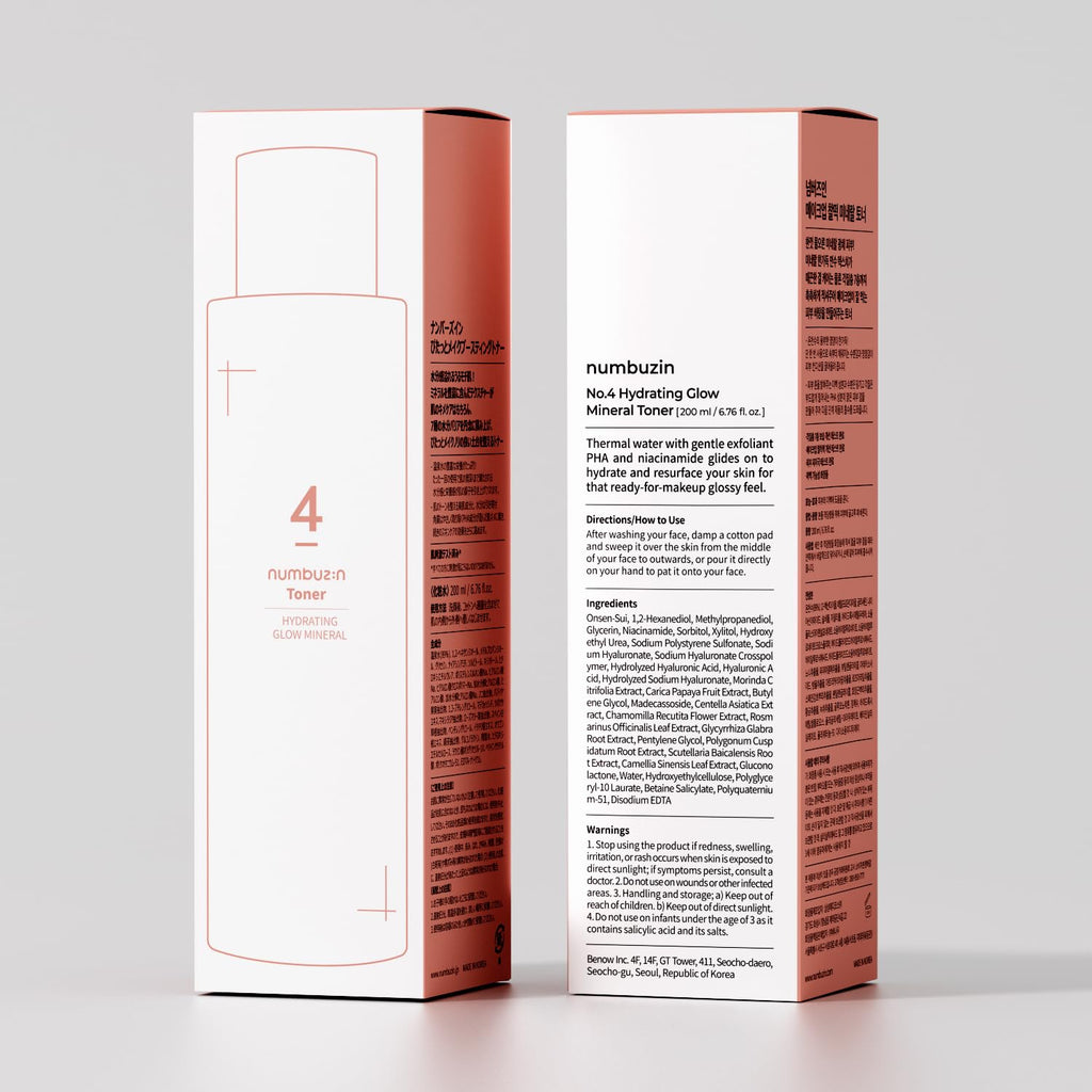 Numbuzin No.4 Toner | Hydrating Glow Mineral Toner with Thermal Water, Hyaluronic Acid & Niacinamide | Deep Hydration, Glowing Skin, Makeup Booster, Gentle Exfoliation