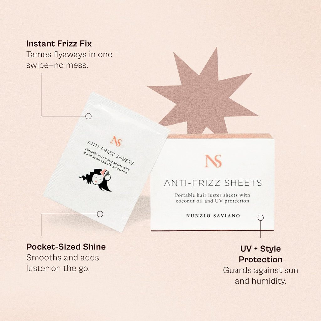 Nunzio Saviano Anti-Frizz Hair Sheets – 15 Count | On-the-Go Frizz Control for Curly, Wavy & Dry Hair with Coconut Oil