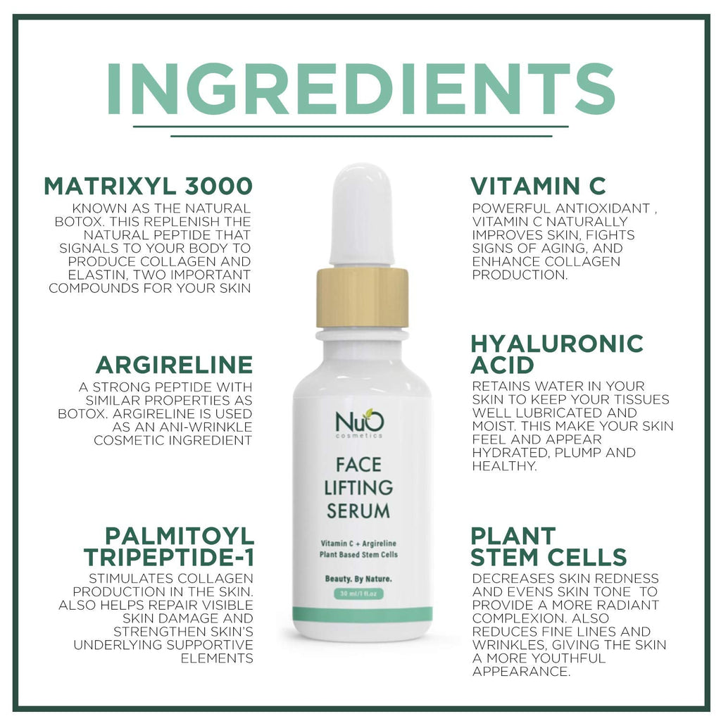 NuOrganic Face Lifting Serum with Plant Stem Cells & Matrixyl 3000 — Vegan & Cruelty-Free (1 fl oz)