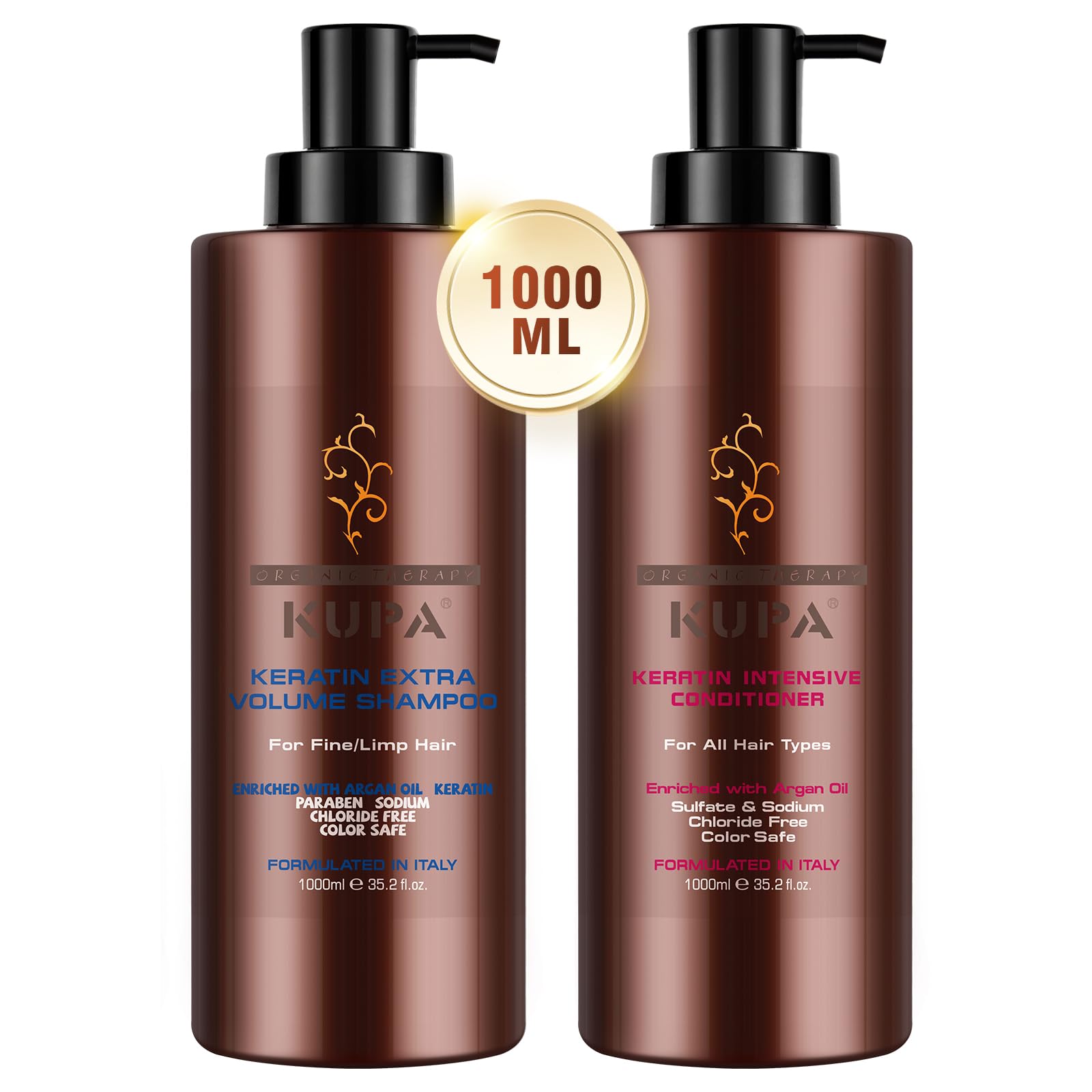 NUSPA Keratin Extra Volume Shampoo & Conditioner Set – Argan Oil, Sulfate-Free