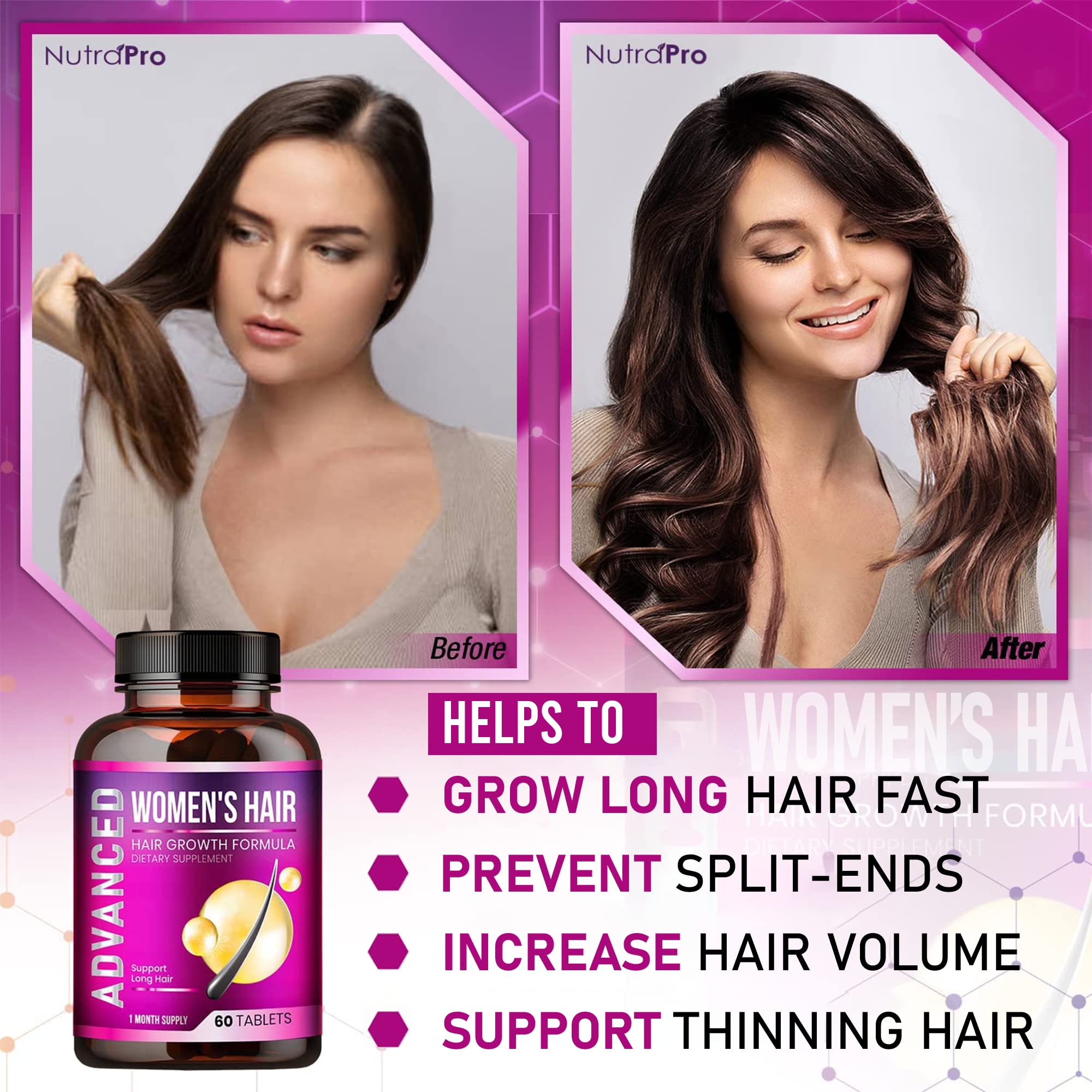 NutraPro Hair Growth Vitamins for Women – Thicker, Longer Hair Support with Biotin & Saw Palmetto