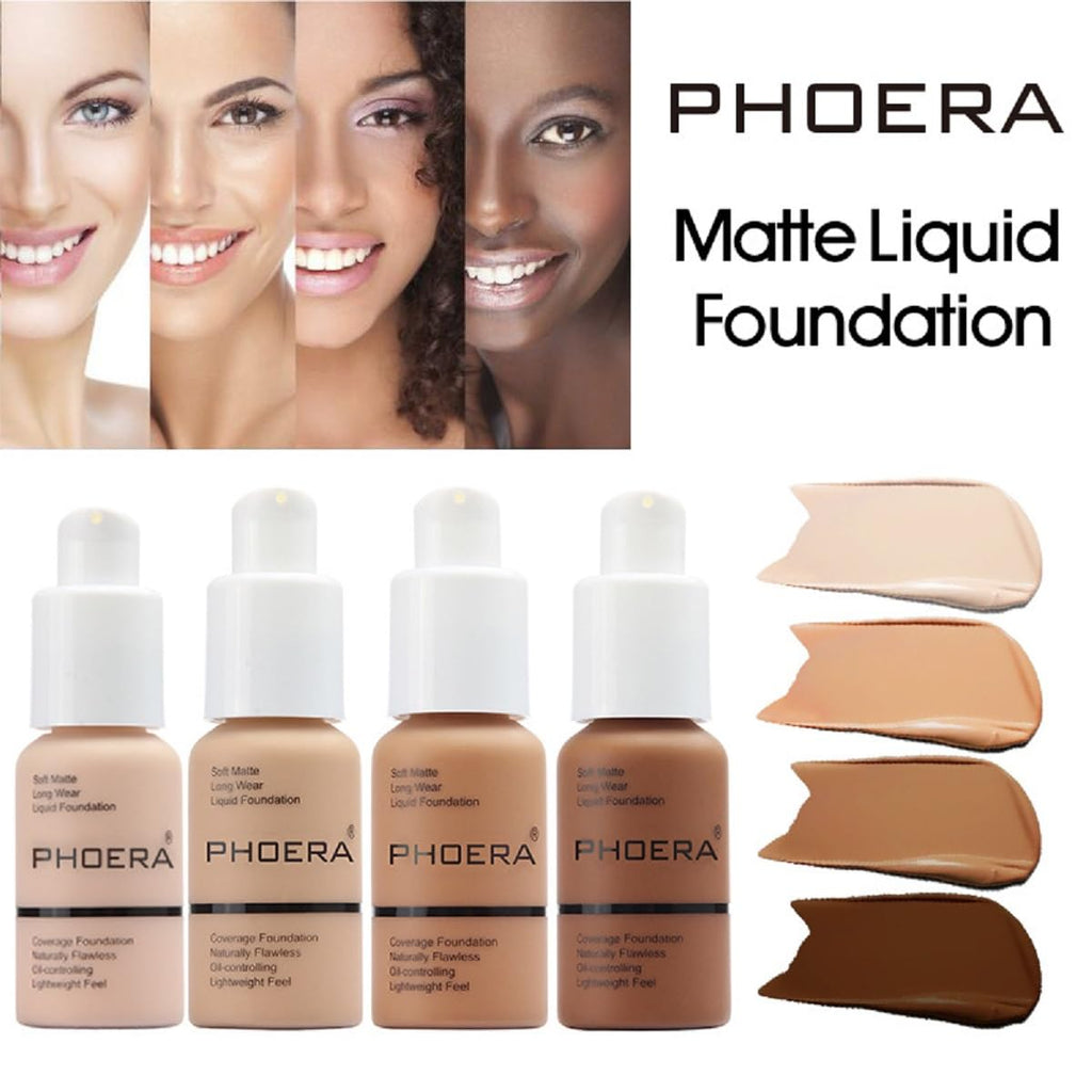nvyue 2-Pack PHOERA Foundation 103 Warm Peach – Full Coverage Liquid Foundation (30ml x2)