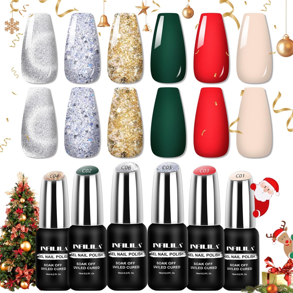 NXJ INFILILA Cat Eye Christmas Gel Nail Polish Set – 6 Colors in 10ml, Feline Luster07